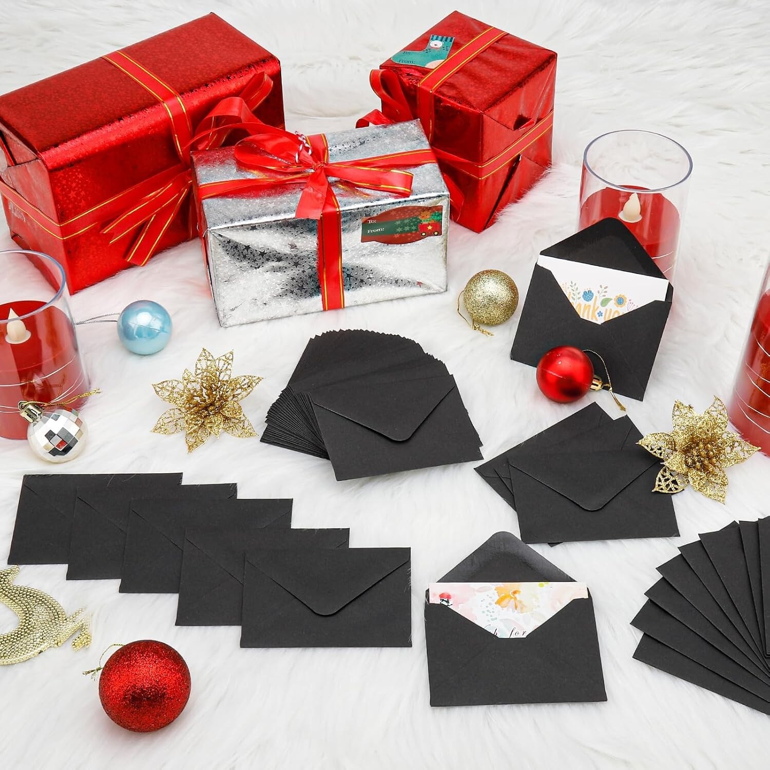 100 Sets Mini Black Envelopes with Small Blank Gift Business Card Wedding