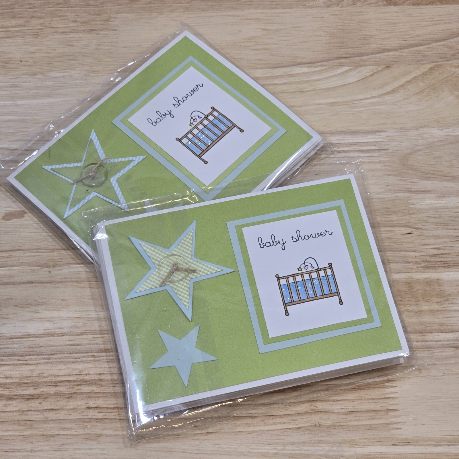 10 Baby Boy Shower Invitations Neutral Blue Green Handmade Cards Envelope Set