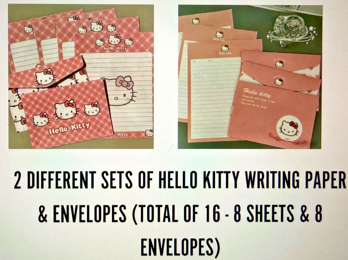 2 PACKS – DIFFERENT HELLO KITTY WRITING PAPER & ENVELOPES (TOTAL OF 16)