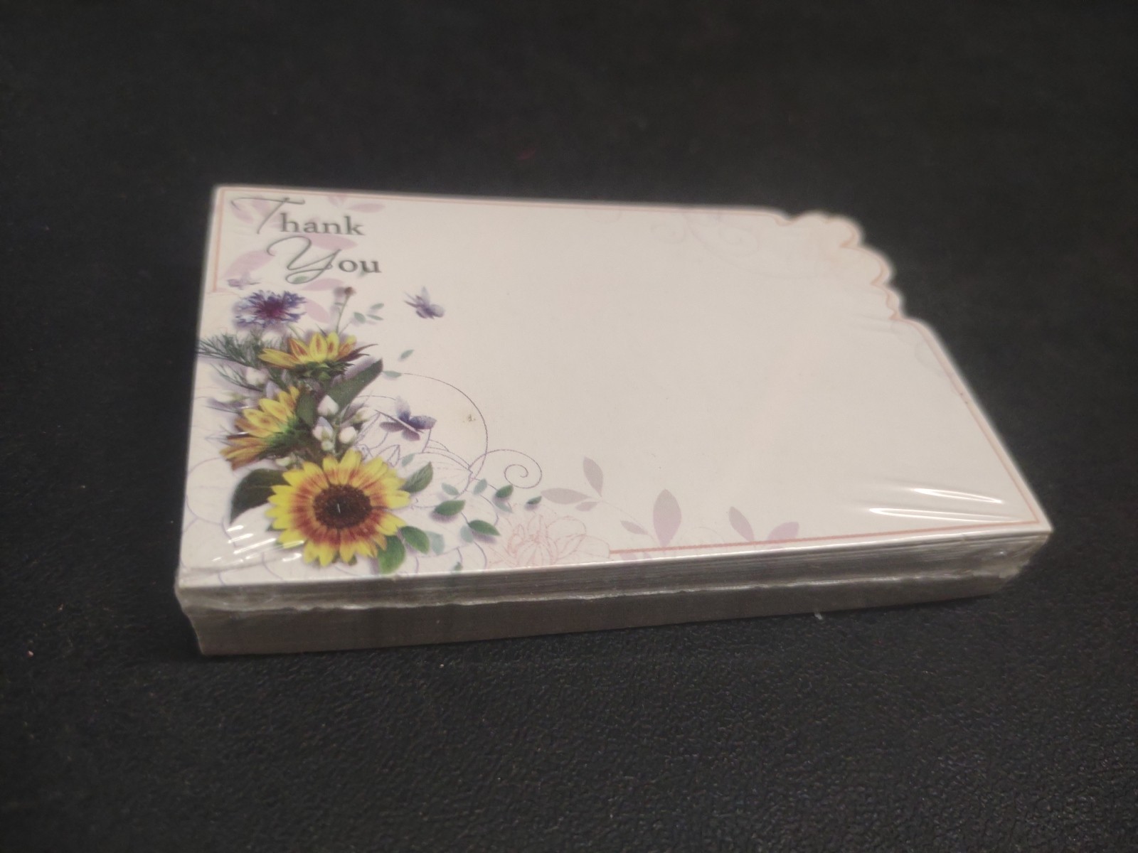 50 Floral Enclosure Cards, “Thank You” Card, Sunflowers & Butterflies