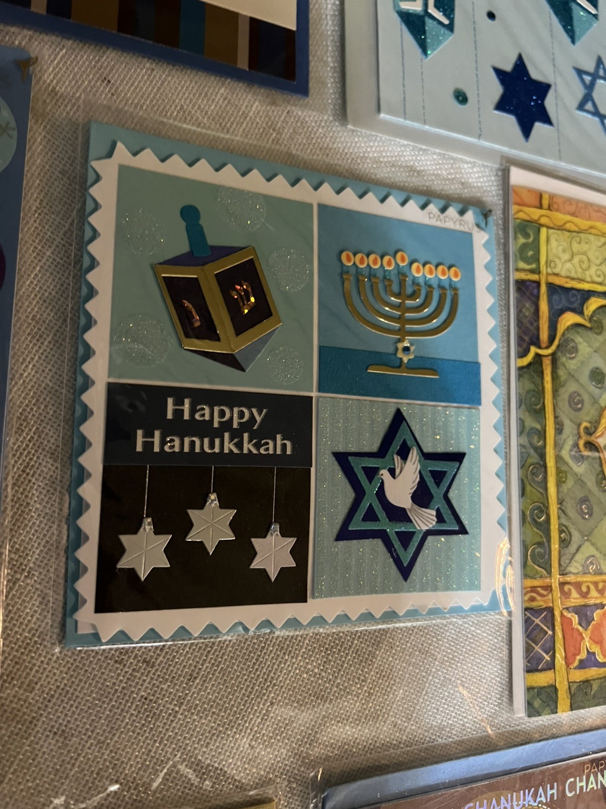 PAPYRUS Lot Of 7 Hanukkah Holiday Cards Sparkle Embellished Chanukah Pretty