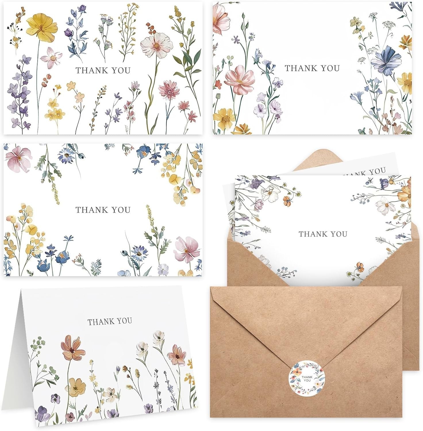 XXINMOH 102 PACK Floral Thank You Cards With Envelopes (4″x6″) – Wildflower Blan