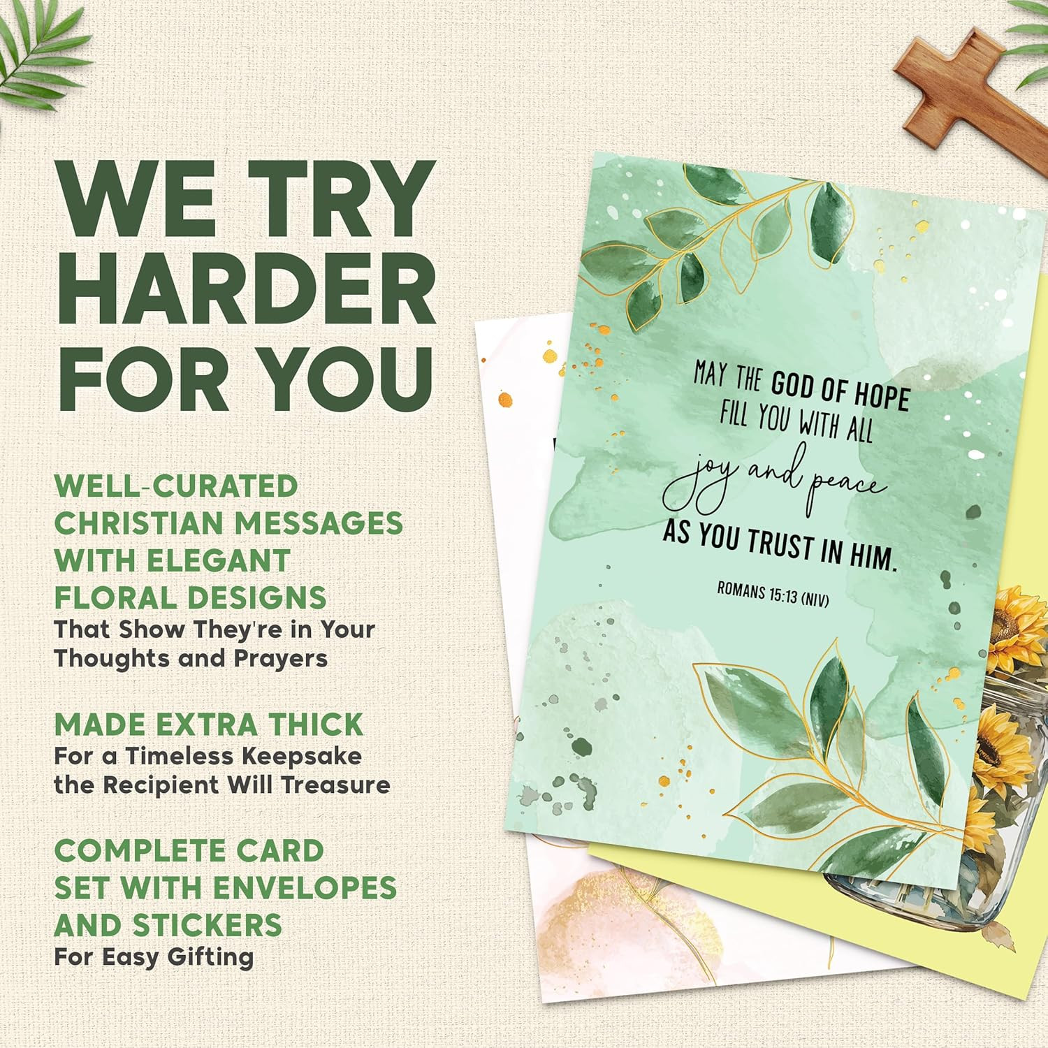 24 Pack Gold Foil 4x6in Assorted Christian Thinking of You Cards Religious with