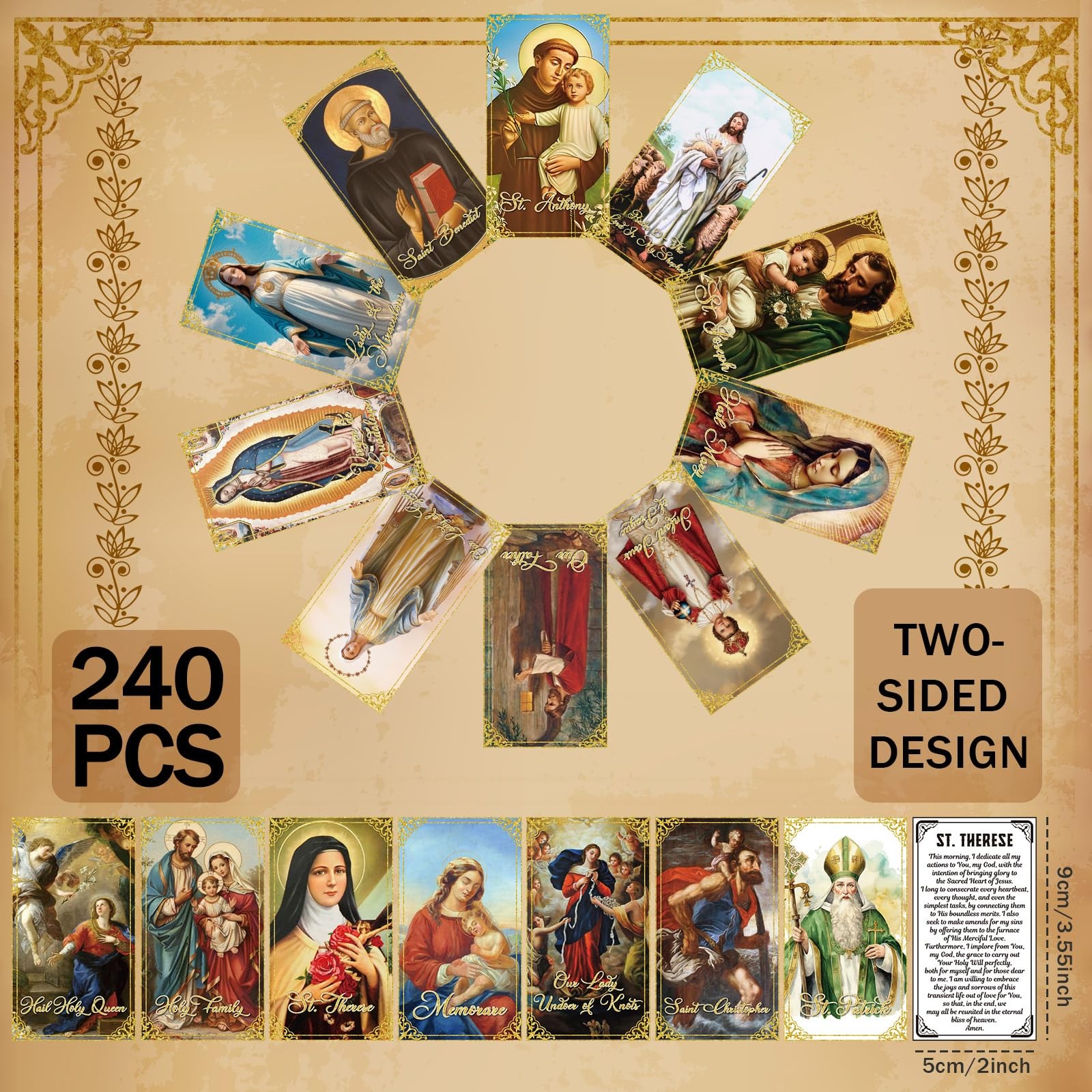 Skyygemm 240 Pcs Catholic Saint Prayer 3.55 inches x 2 inches, Multicolor