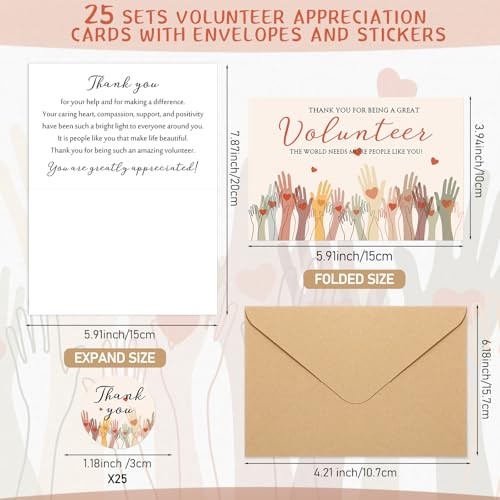 Volunteer Thank You Cards with Envelopes and Stickers Appreciation Gifts 25