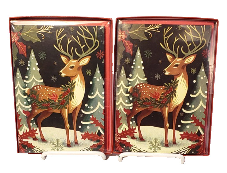 2 Packs Christmas Cards Leanin’ Tree 20 Total Reindeer Poinsettia Forest Tree
