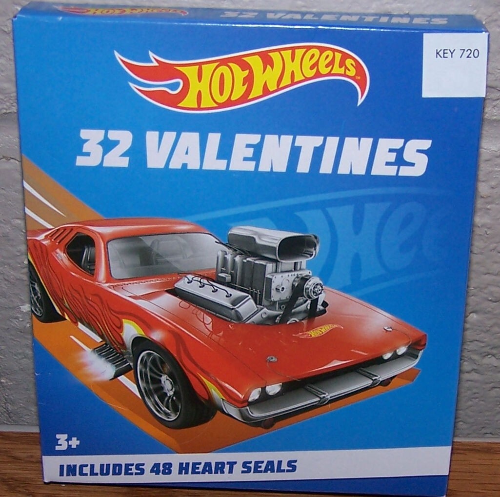 Valentines Day Exchange Cards (Box of 32) Hot Wheels Includes 48 Heart Seals