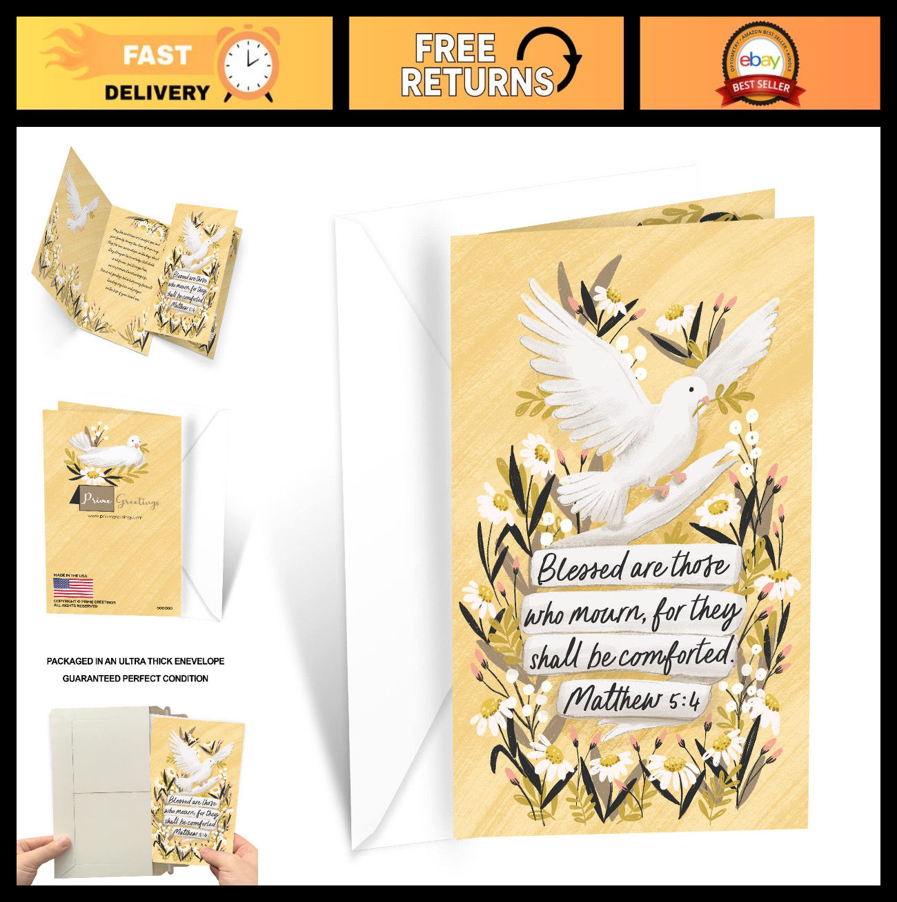 Religious Sympathy Cards – Eco-Friendly, Thick Card Stock, 5×7.75in, Pack of 10
