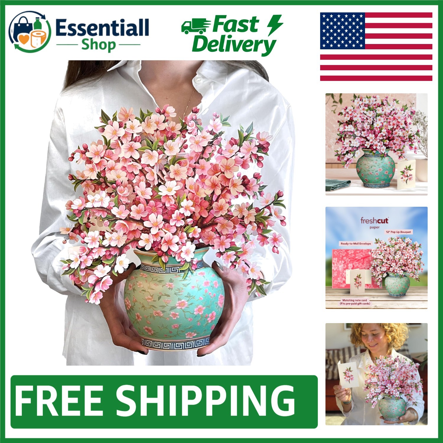 Life-Sized Japanese Cherry Blossom Popup Card with Blank Notecard & Envelope