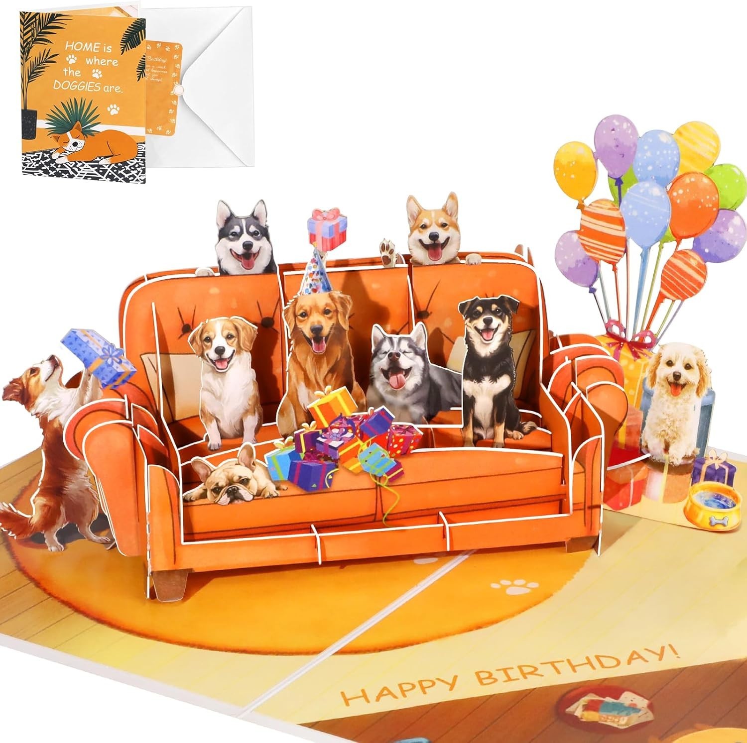Birthday Pop up Card with Envelope – Funny Dog Happy Birthday 3D Greeting Pop up
