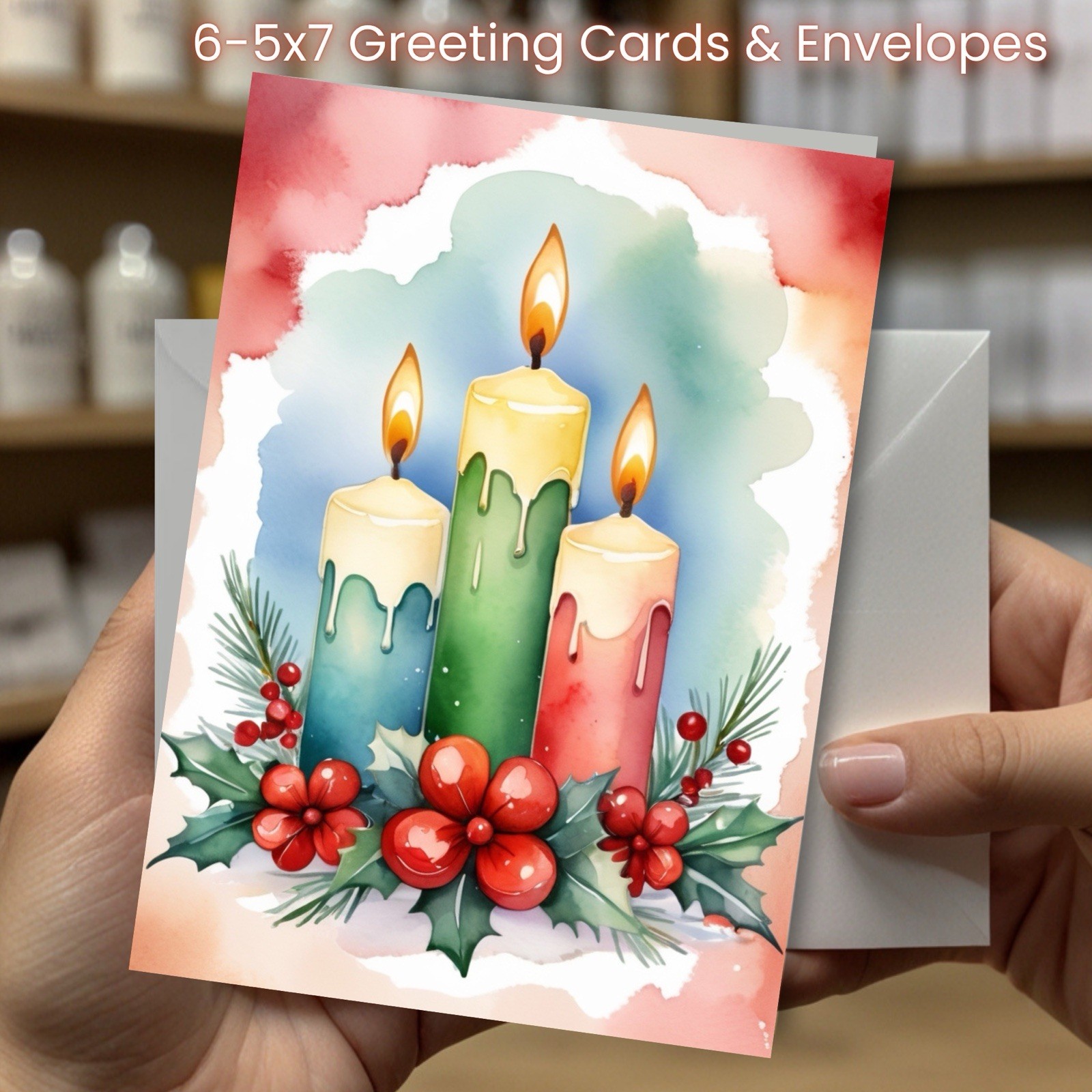 Christmas Greeting Cards w/ Envelope – Set of 6 -5×7 Cards & Envelopes L#012