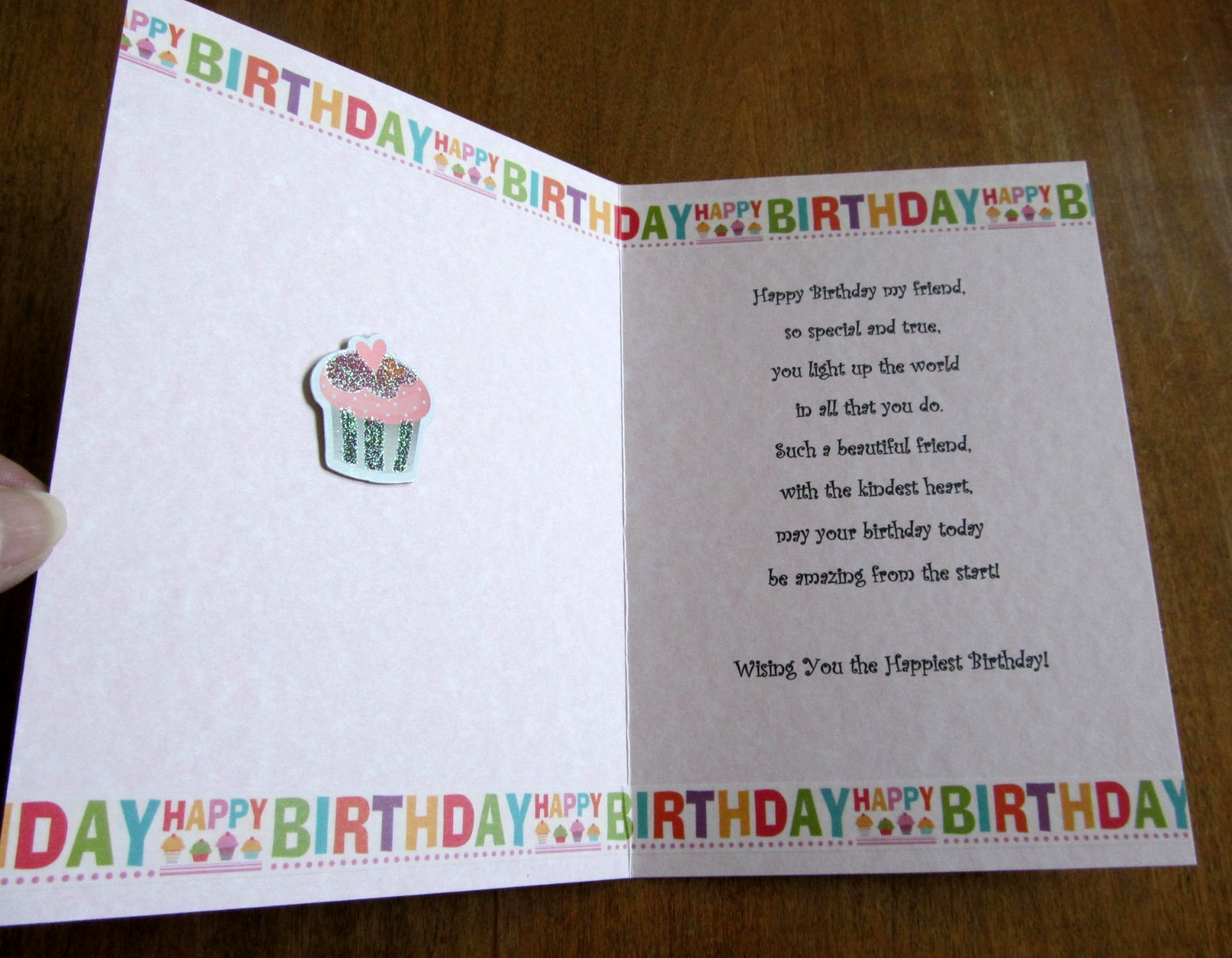 Handmade Birthday Greeting Card w Verse, Env. & Seal – Rhinestone Embellished