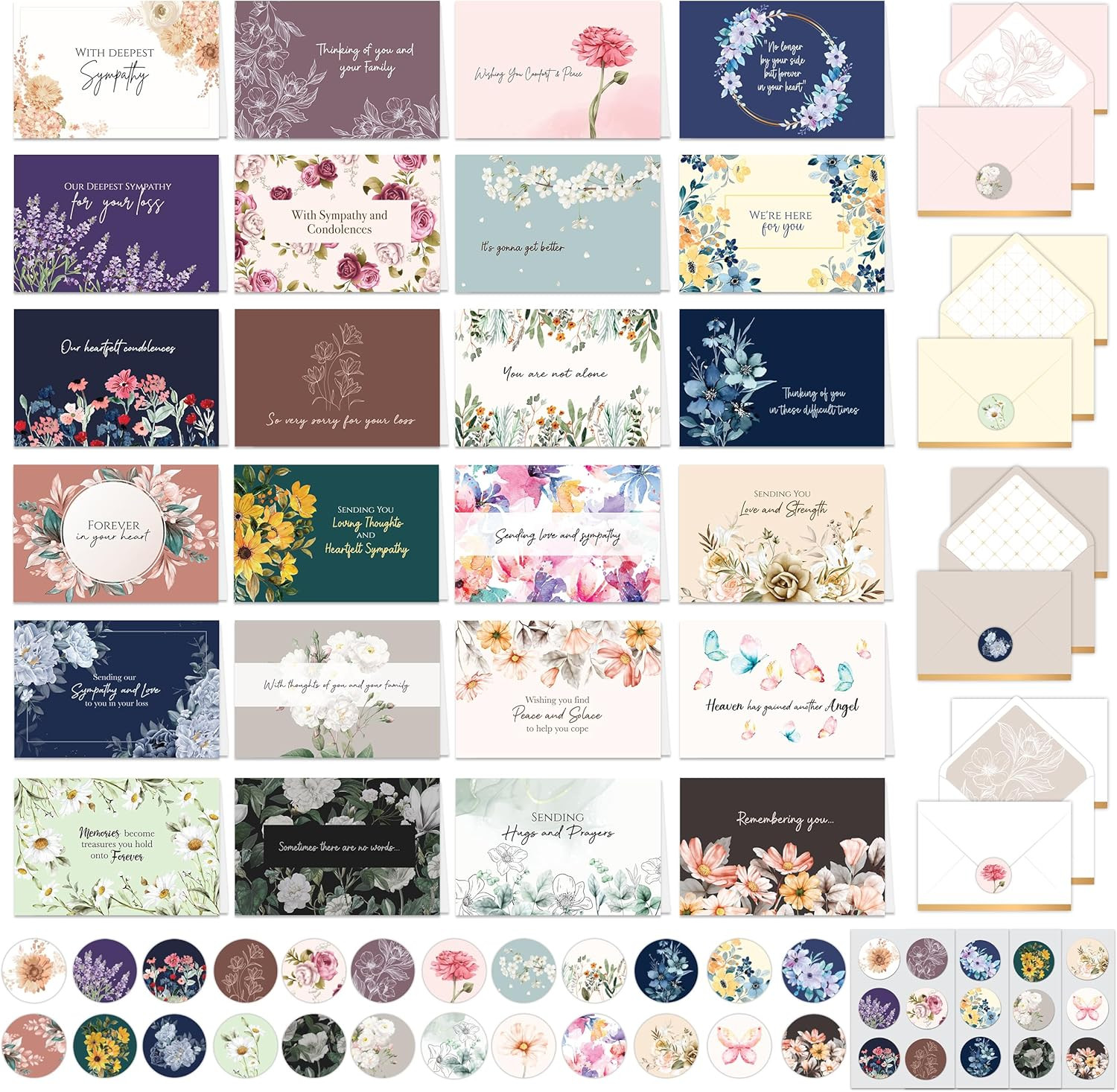 24 Pack 6X4In Assorted Sympathy Cards with Envelopes and Stickers, 24 Unique Des