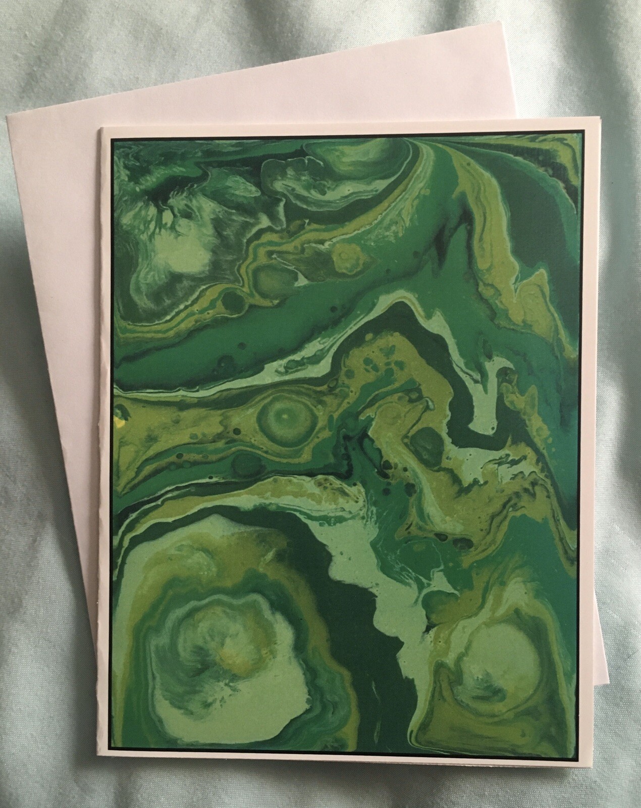 10 Blank NOTE CARDS Original Acrylic Pour Artwork Abstract Christmas Green Red