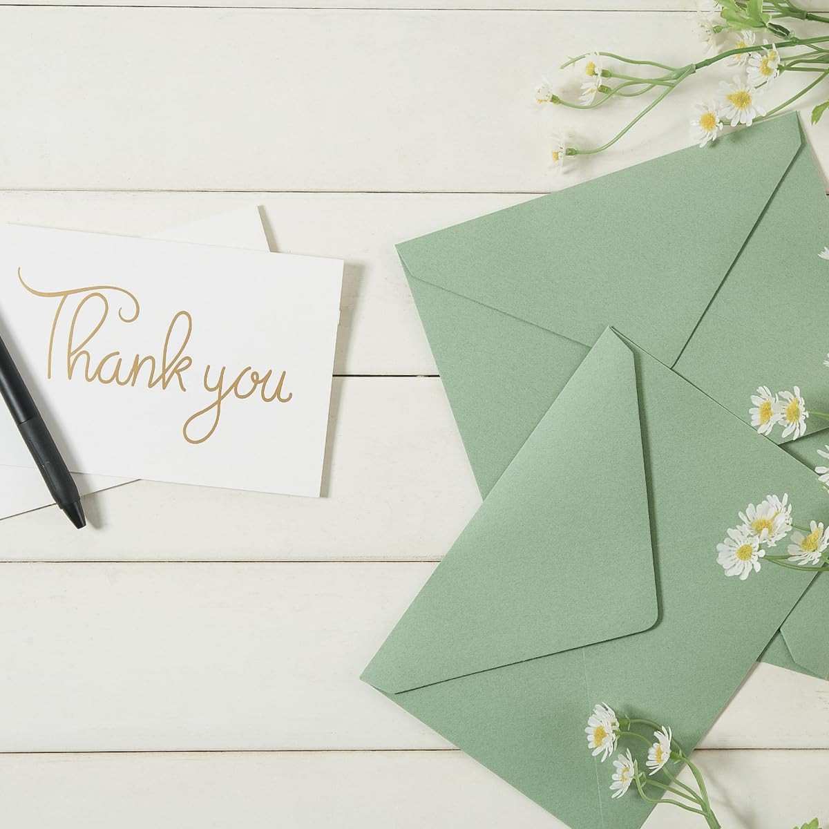 50 Pieces Sage-Green A7 Envelopes With Stickers, 5.24×7.24 Inches | 5×7 Envelope