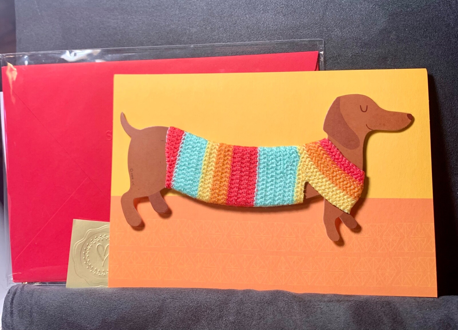 Happy Birthday Card! Hallmark Signature Dachshund in Sweater! Magnet Gift!