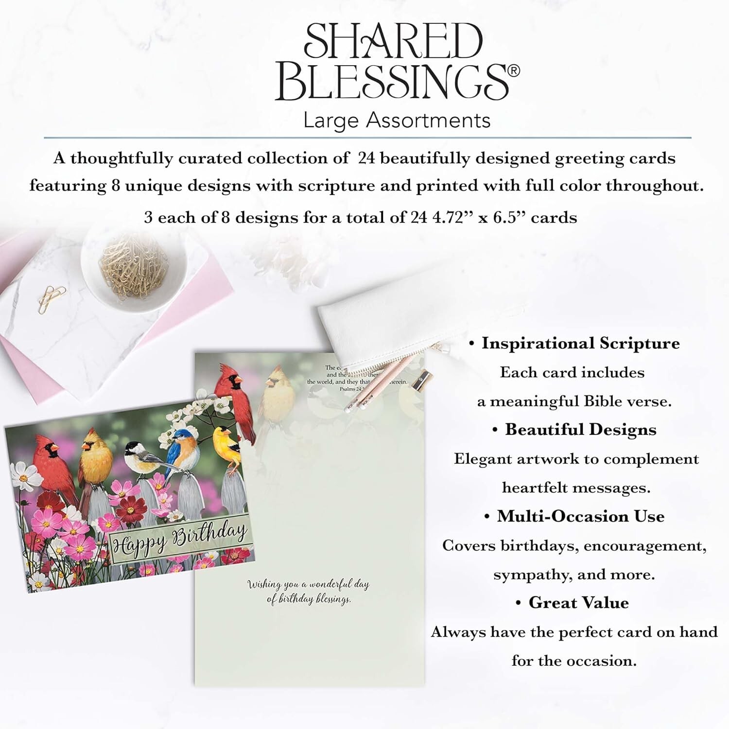 24 Birthday Cards with King James Version Pastel, Neutral, Metallic