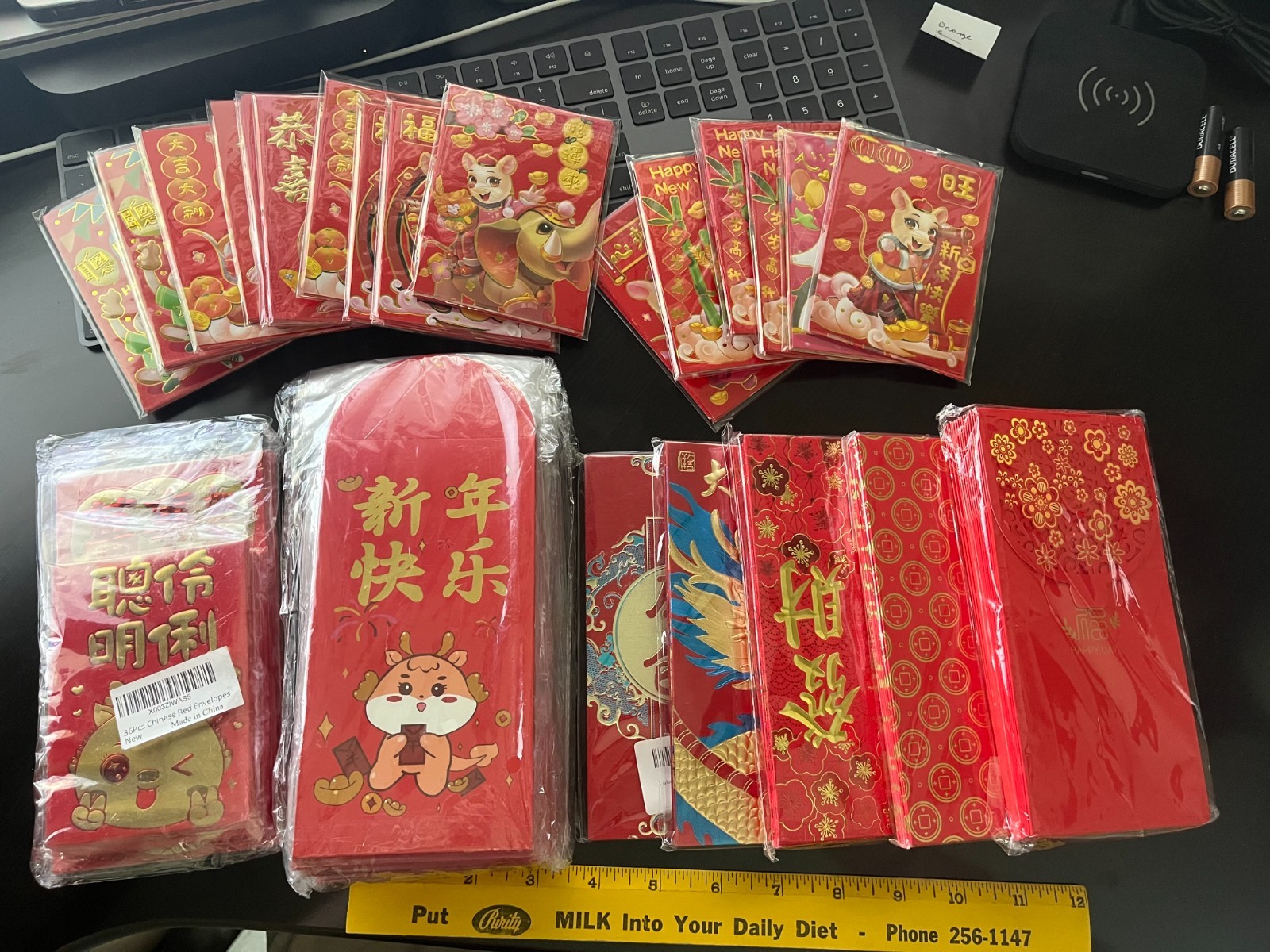 294 PCS Chinese Red Envelope Red Pocket -Year of Dragon Lucky Money Various Size