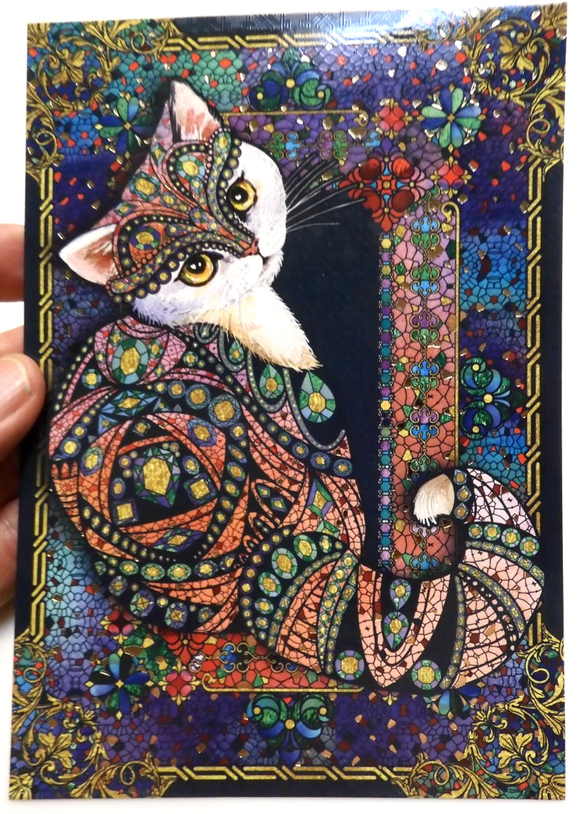 3 Cards Artist’s Collection All Occasions The Devine Feline Cat Colorful and Fun