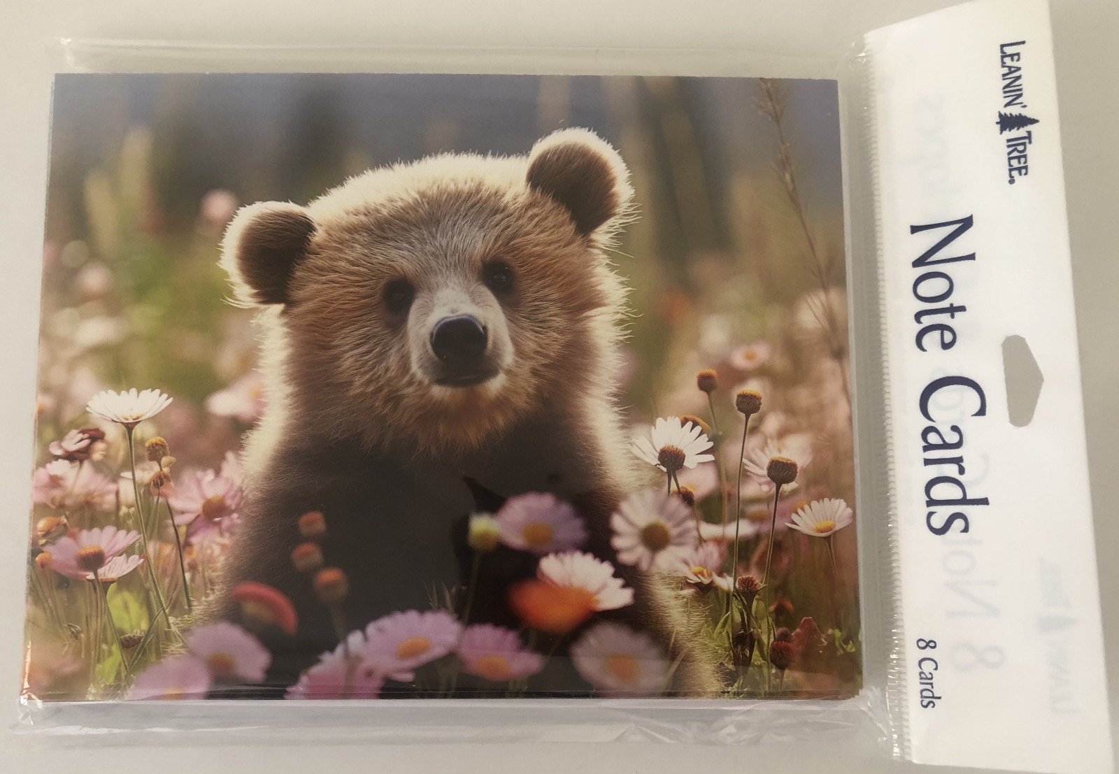 8 Leanin Tree Cards Blank Inside, CUTEST LITTLE BROWN GRIZZLY BEAR CUB, FLOWERS