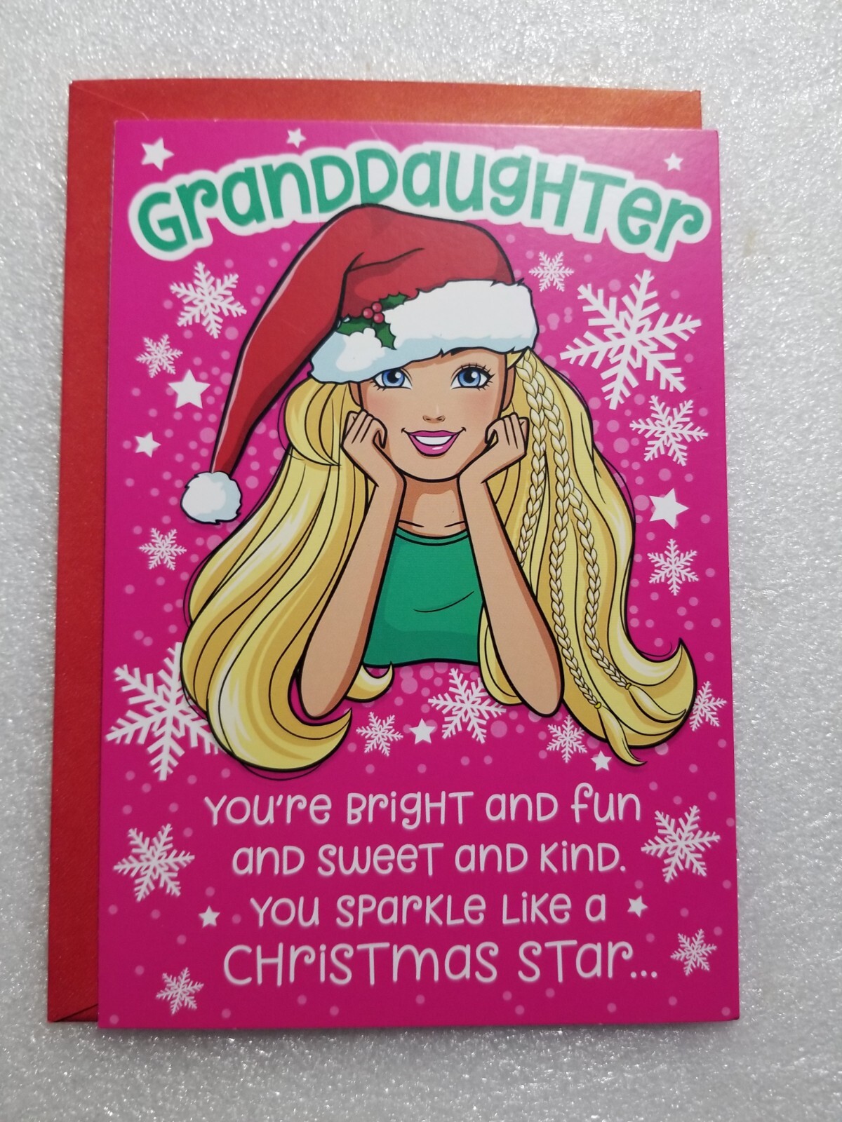 Granddaughter Barbie Christmas Card Hallmark Expressions + Envelope Barbie Doll