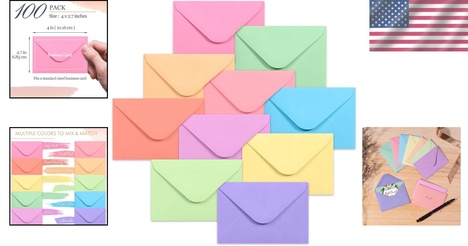 Versatile 4×2.7 Inch Mini Envelopes – 100 Count in Colorful Pastels for Gifting