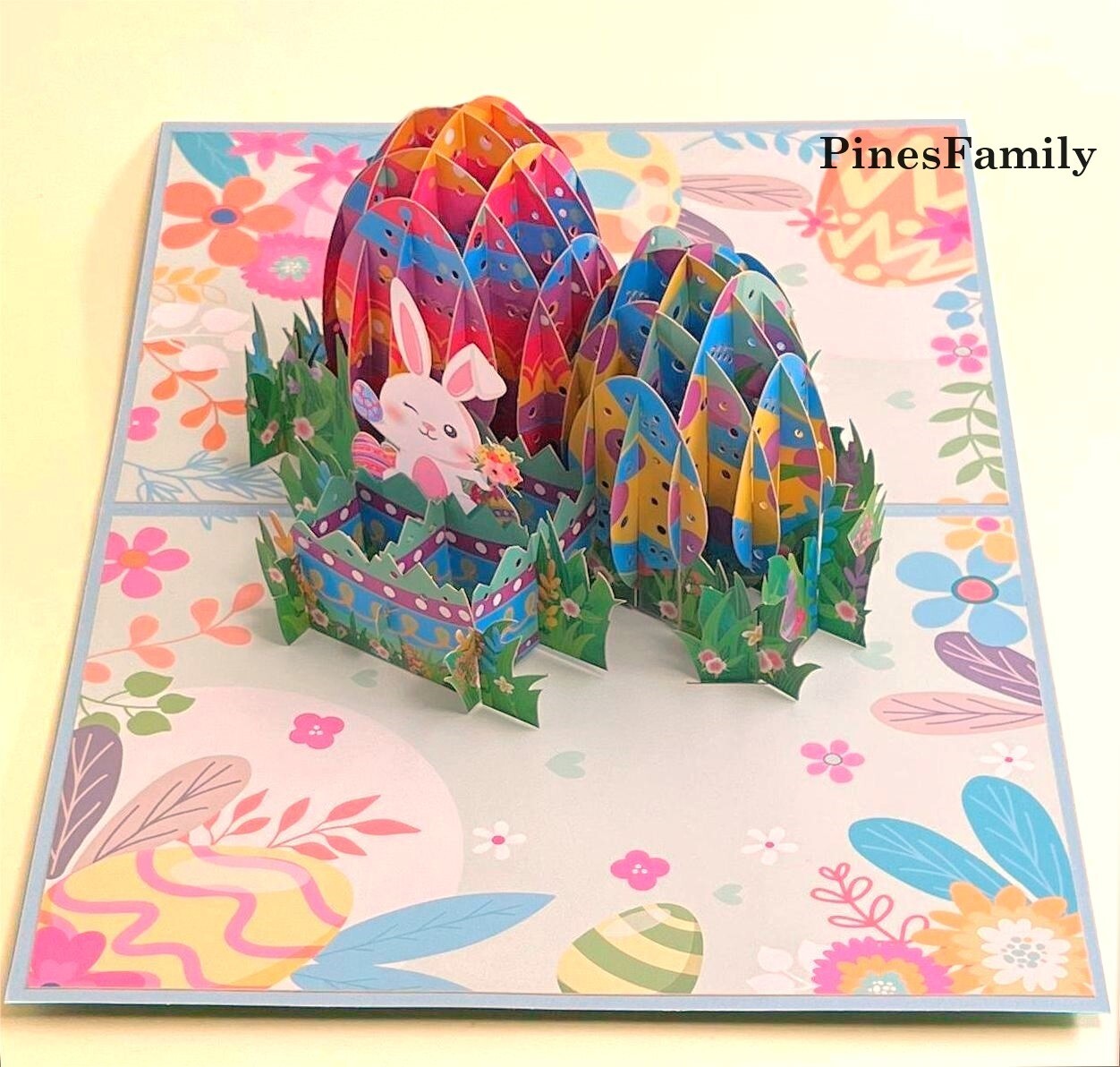 3D Pop-Up Easter Card with Adorable Bunny and Eggs | Birthday or Ester Greeting