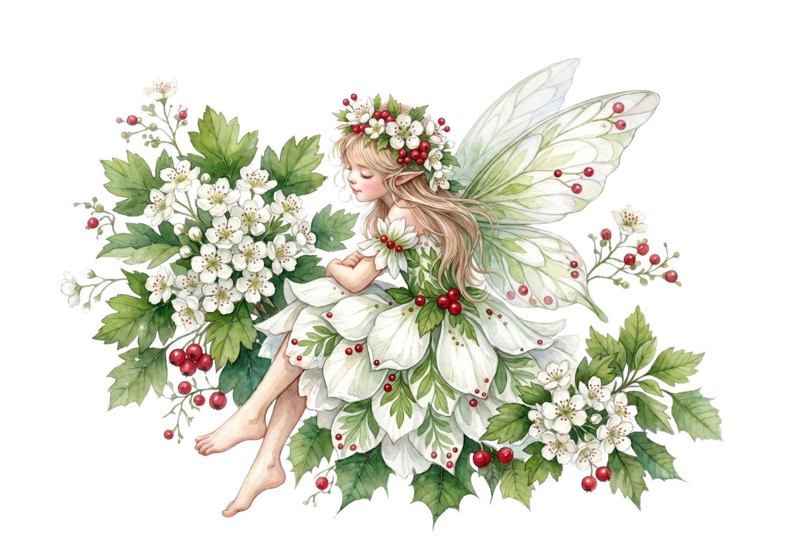 Whimsical Card, Hawthorn Flower Fairy, May Birthday Flower, 7″x5″