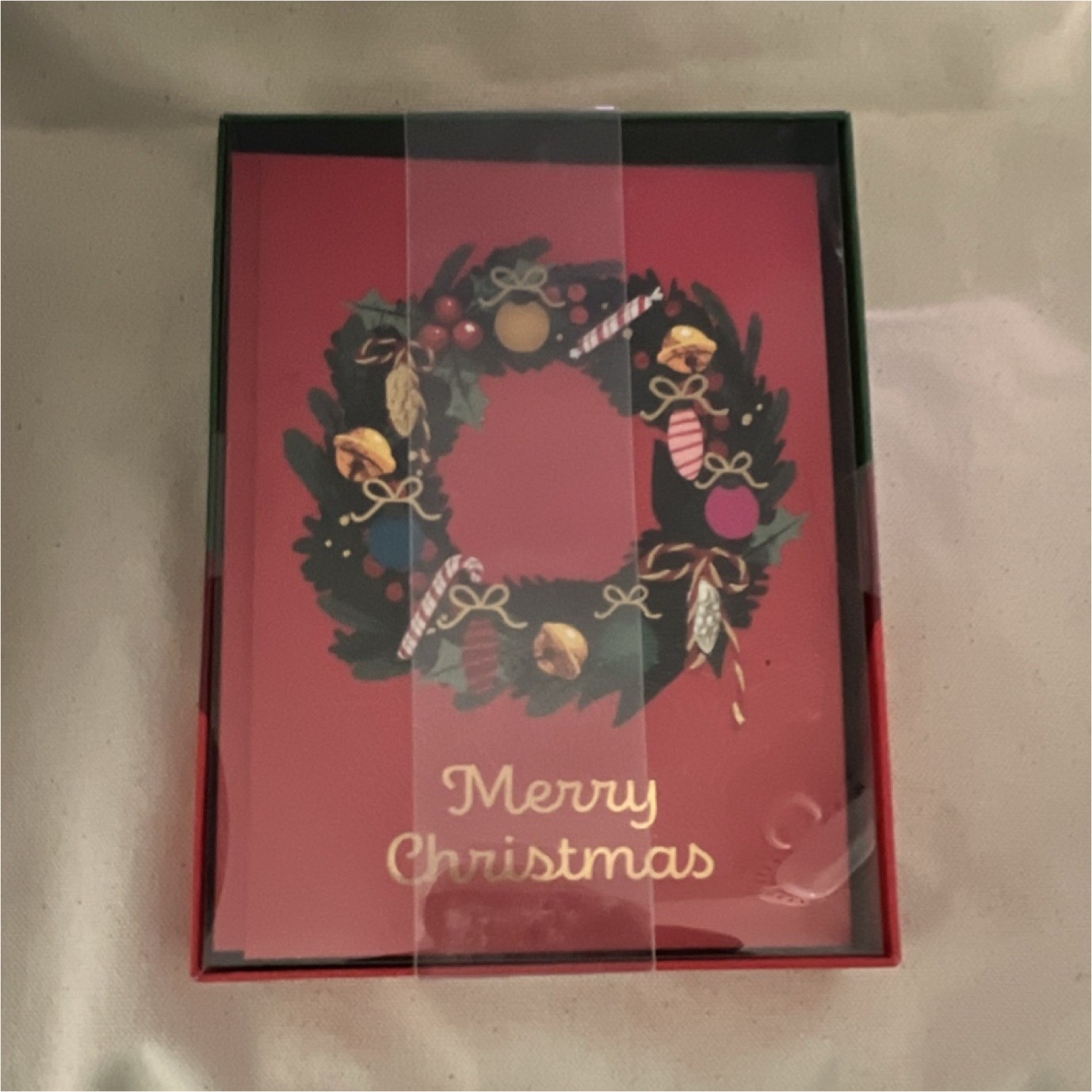 Christmas Wreath Folded Greeting Cards Red Green Gold Boxed Set