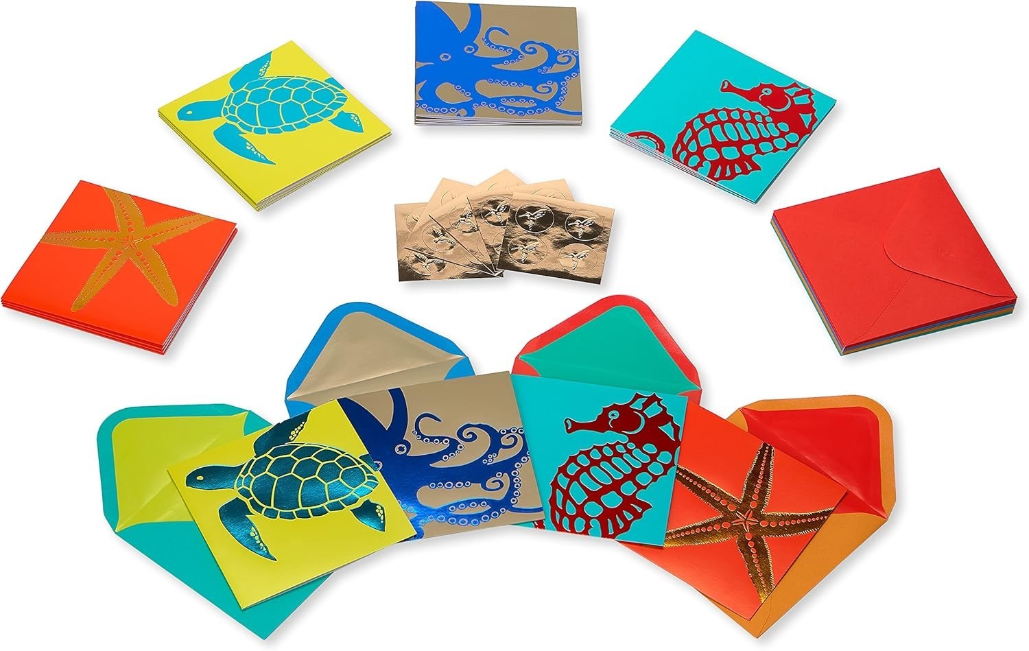Elegant 20-Pack Blank Note Cards Featuring Colorful Sea Creatures & Envelopes