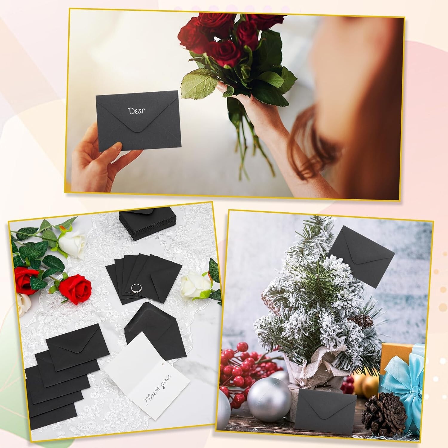 100 Sets Mini Black Envelopes with Small Blank Gift Business Card Wedding