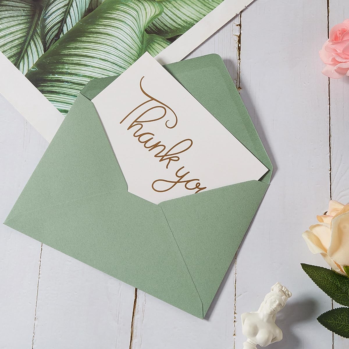 100 PCS Sage Green A7 Envelopes 5.24 x 7.24 Inch for 5×7 Wedding Card Inv