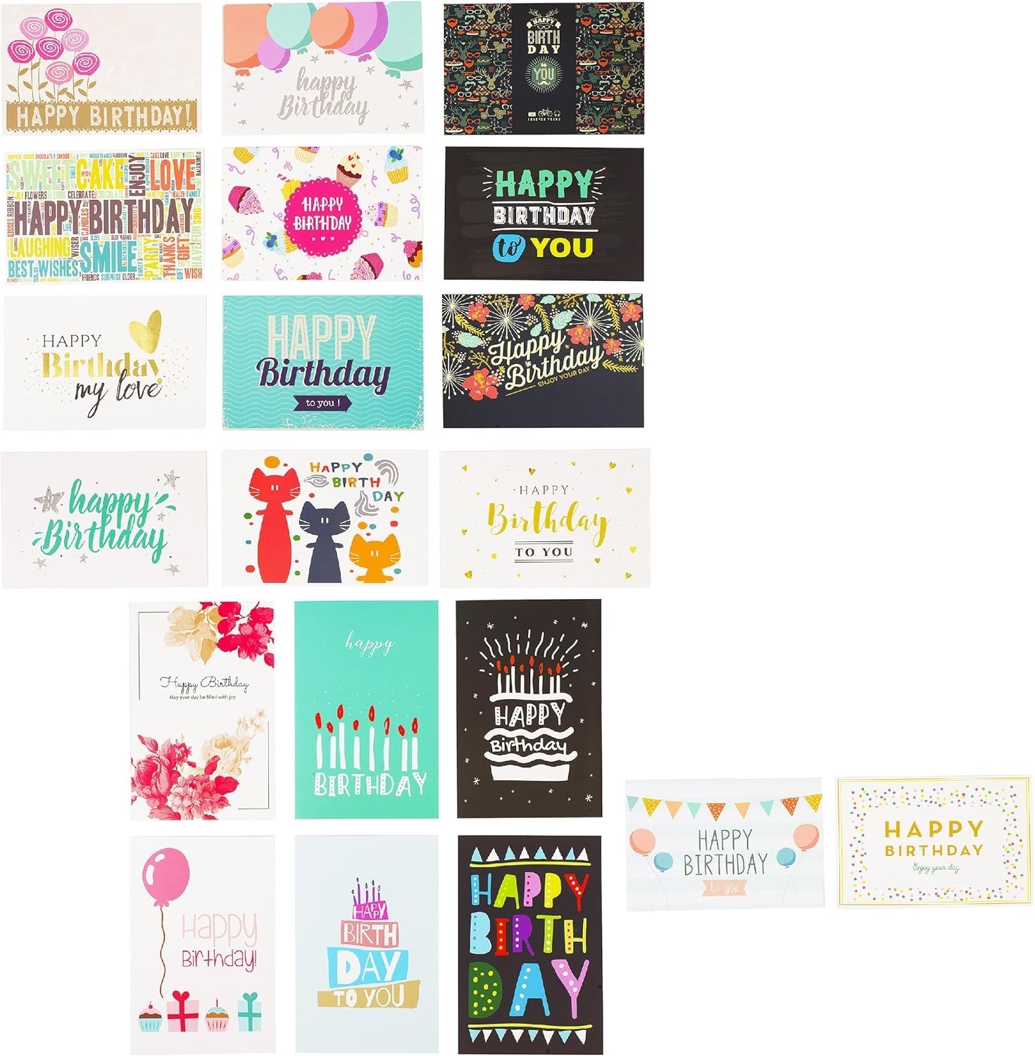Mr. Pen Assorted Color Birthday Cards, 20 Pack, 4 x 6 Inches, Blank Inside, Incl