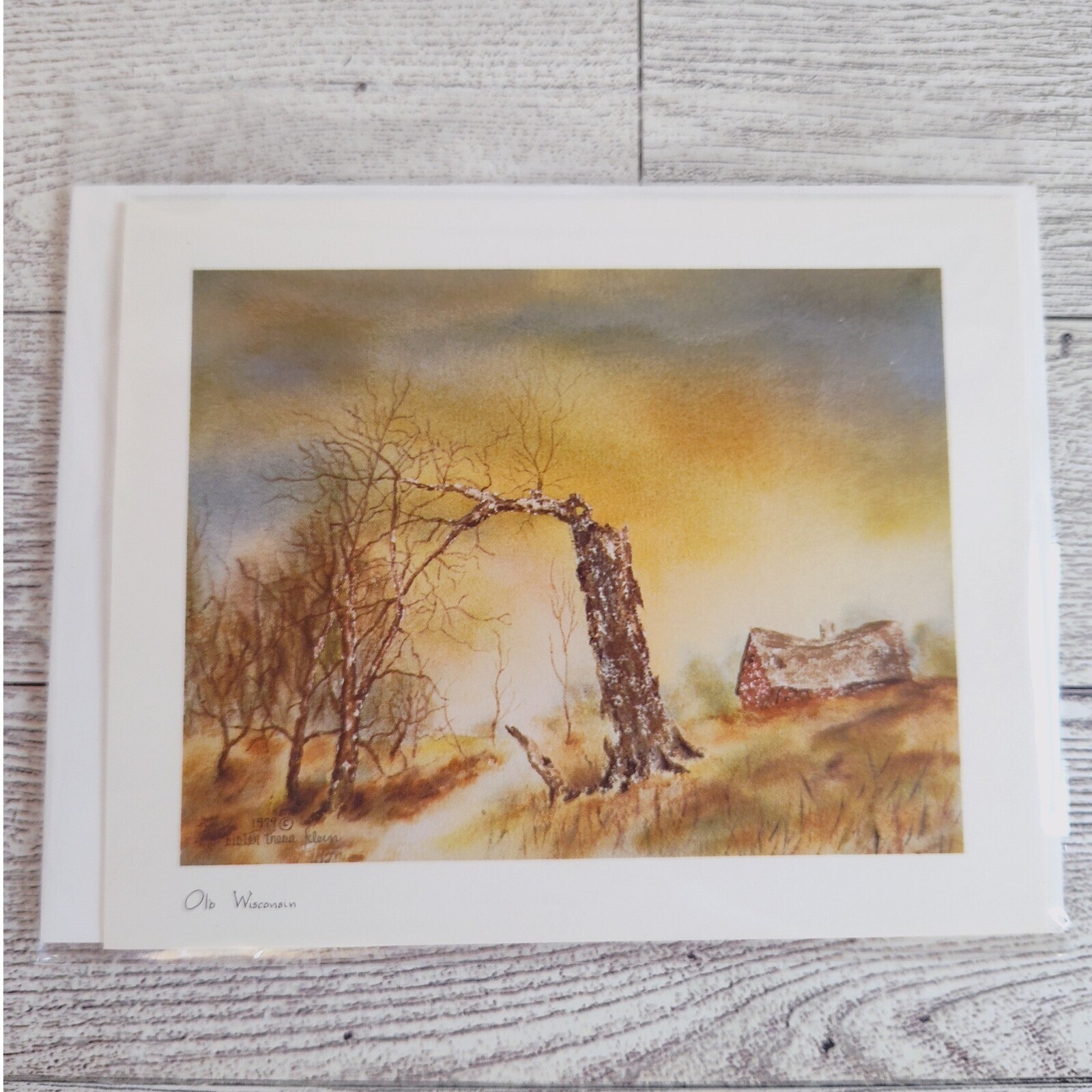 Vtg 1979 Rustic Old Wisconsin Countryside Watercolor Print Blank Greeting Card