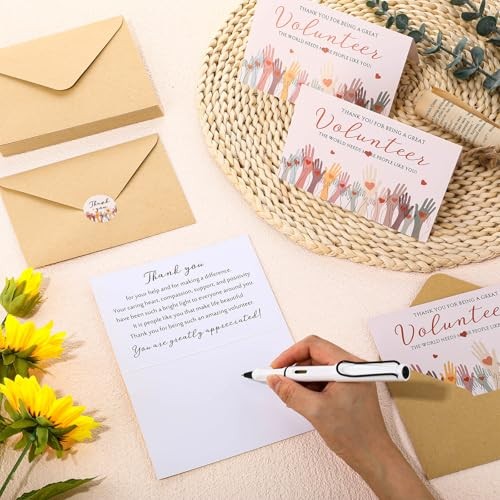 Volunteer Thank You Cards with Envelopes and Stickers Appreciation Gifts 25