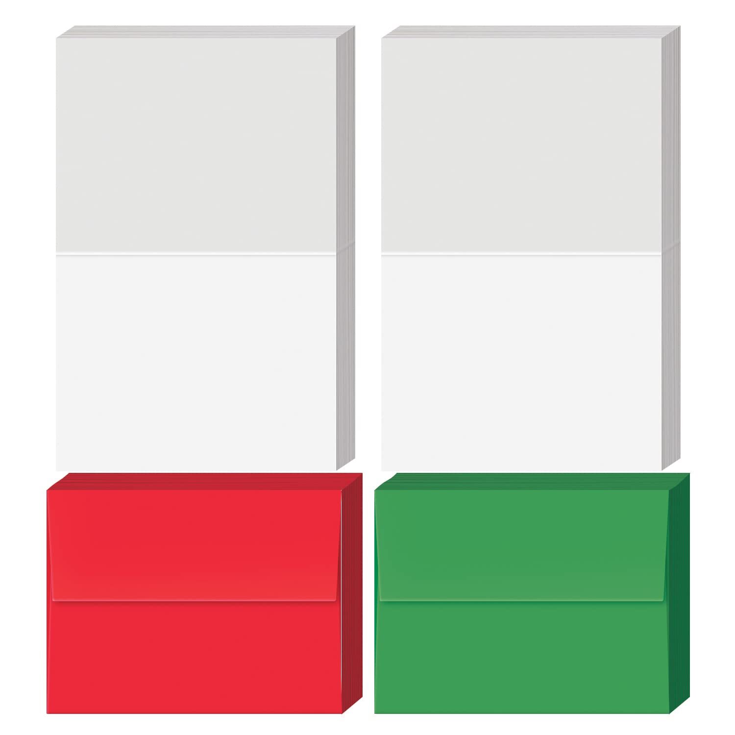 A2 Holiday Greeting Cards Set (50 White Cards, 25 Red and 25 Green Envelopes)