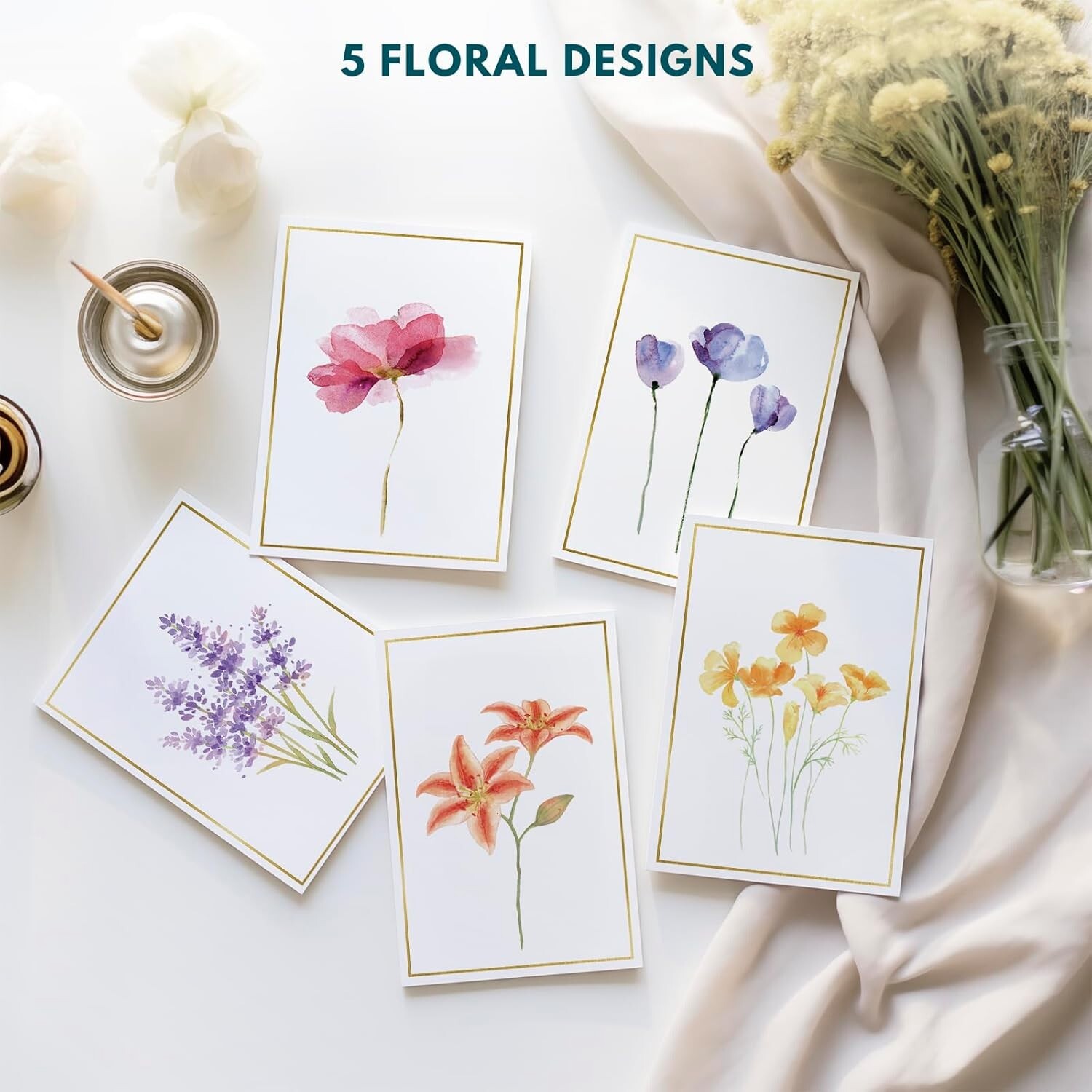 30 Pack Blank Greeting Cards with Envelopes 5 Assorted Floral Designs New