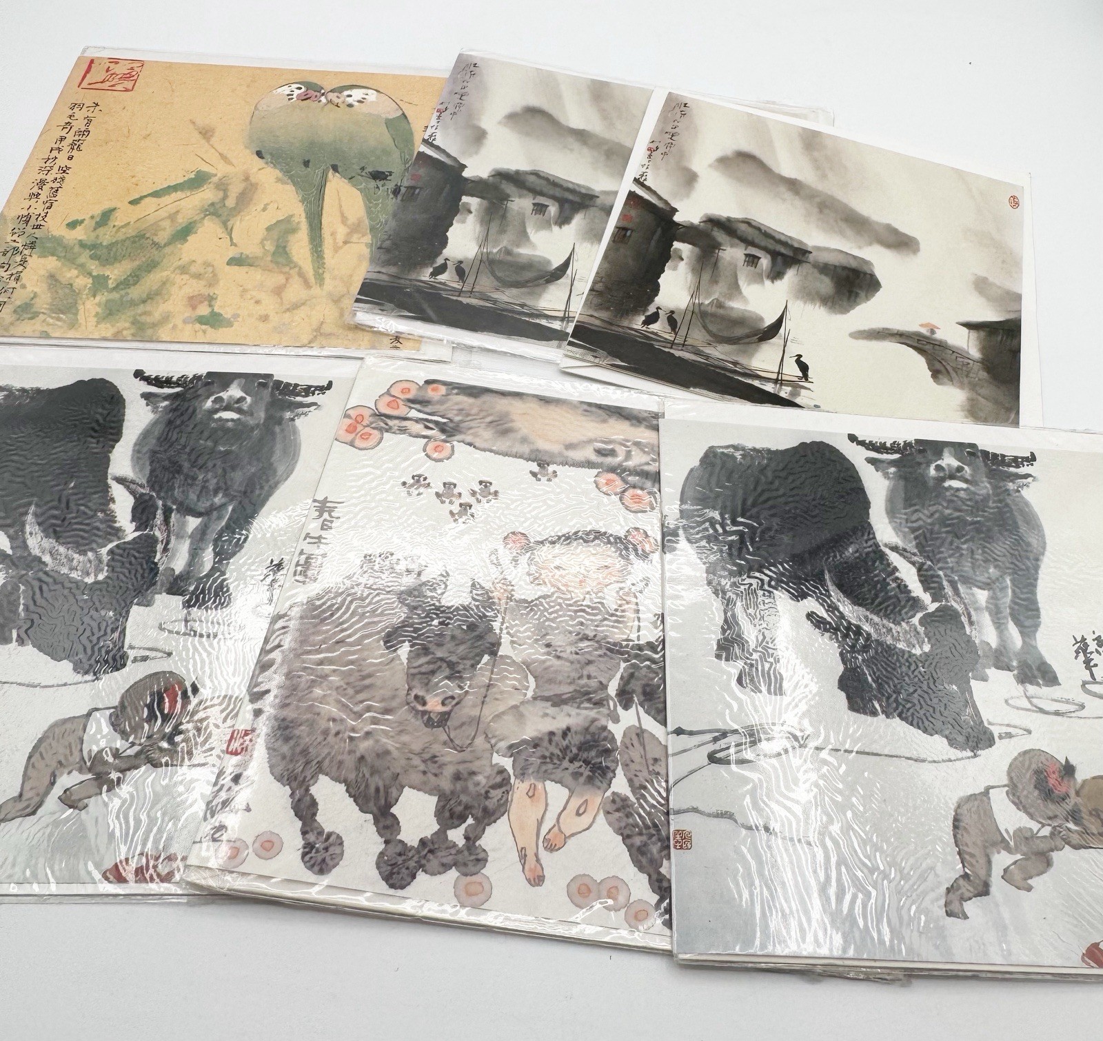 Chinese Art Blank Greeting Cards Set of 6 Artist Brush Paintings 6″ Square New