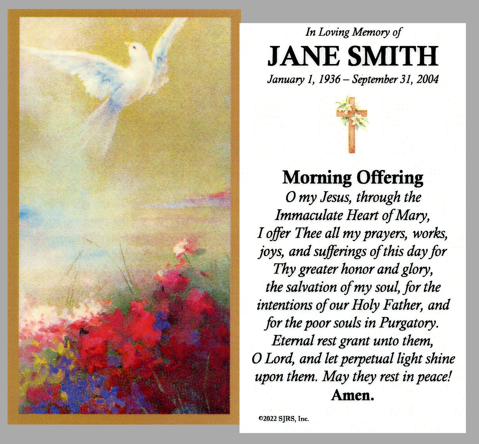 Morning Offering Funeral Memorial Laminated Prayer Cards – Pack of 60