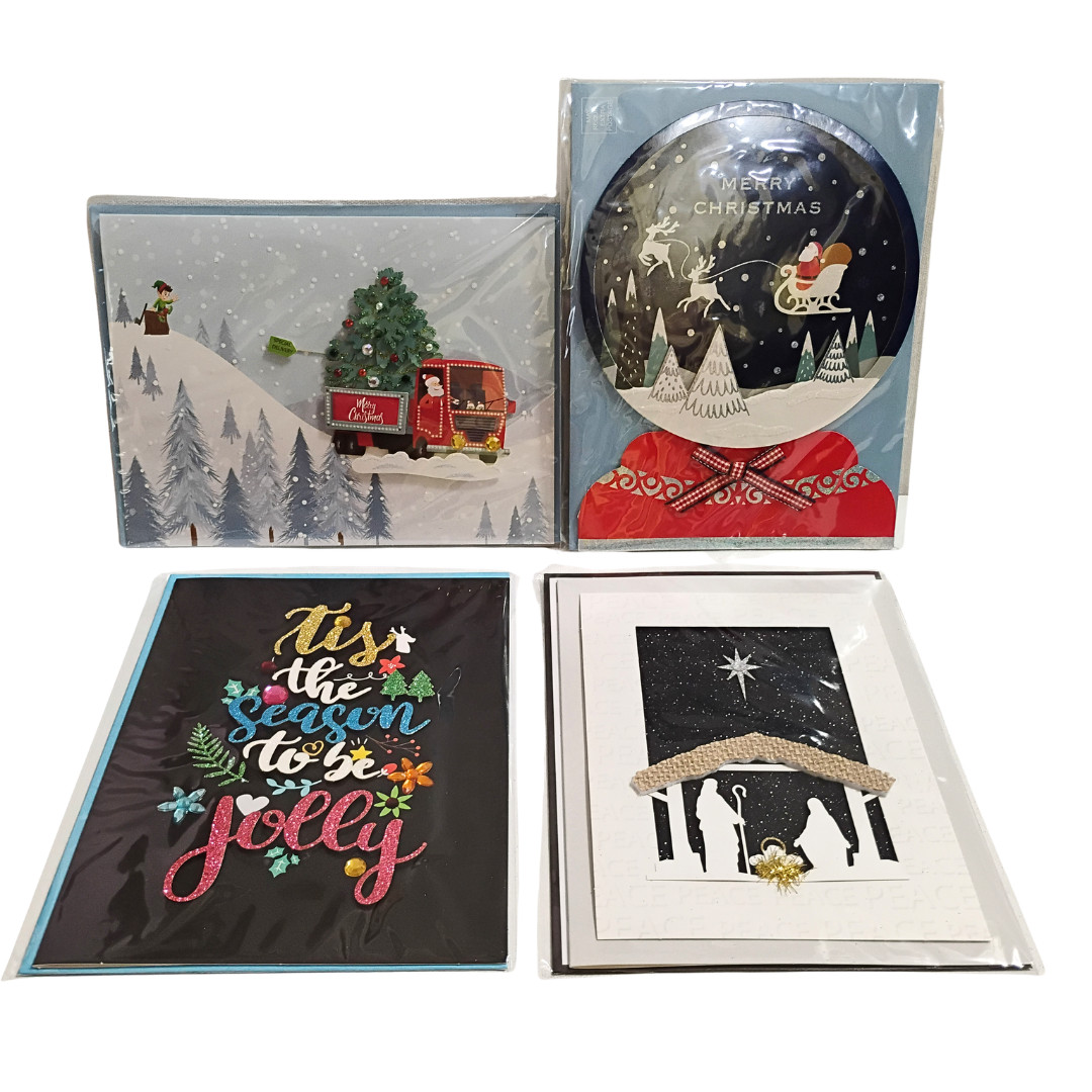 Burgoyne 3-D Christmas Cards | Set of 4 | Individually Wrapped | 7 x 5″