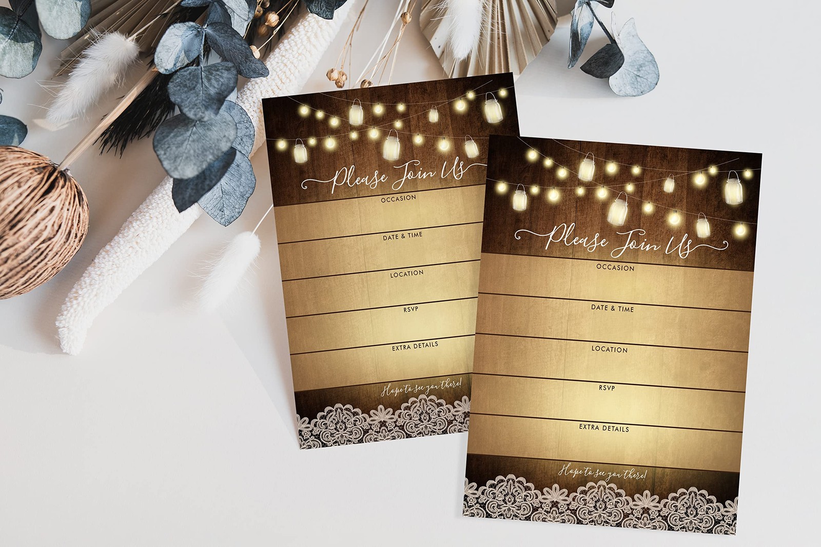 50 Pcs Rustic Wedding Invitations Bridal Baby Shower Birthday Party Invites
