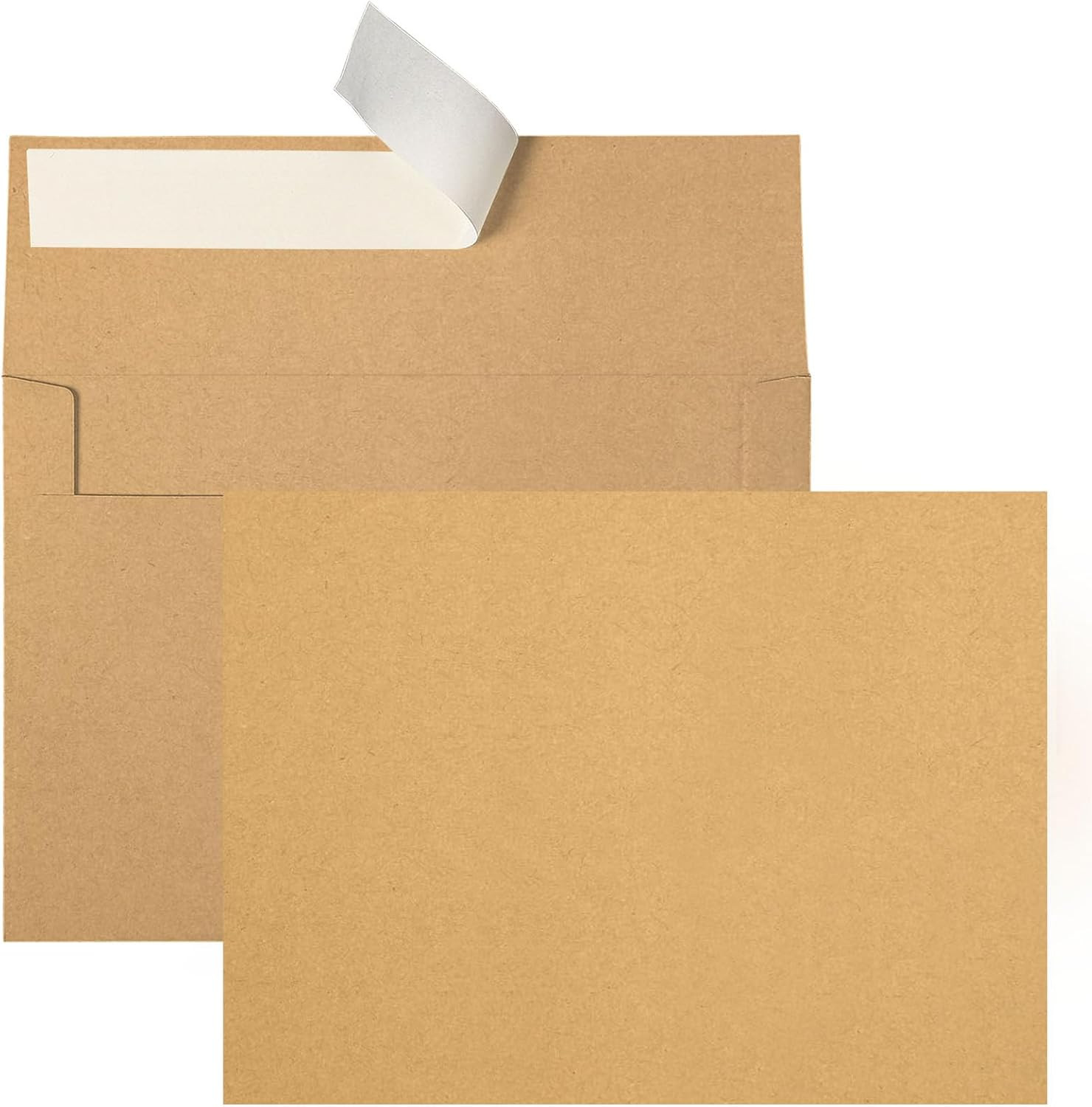 5X7 Brown Kraft Blank Note Cards with Envelopes 100 Pack (Not Folded), 5X7 Flat