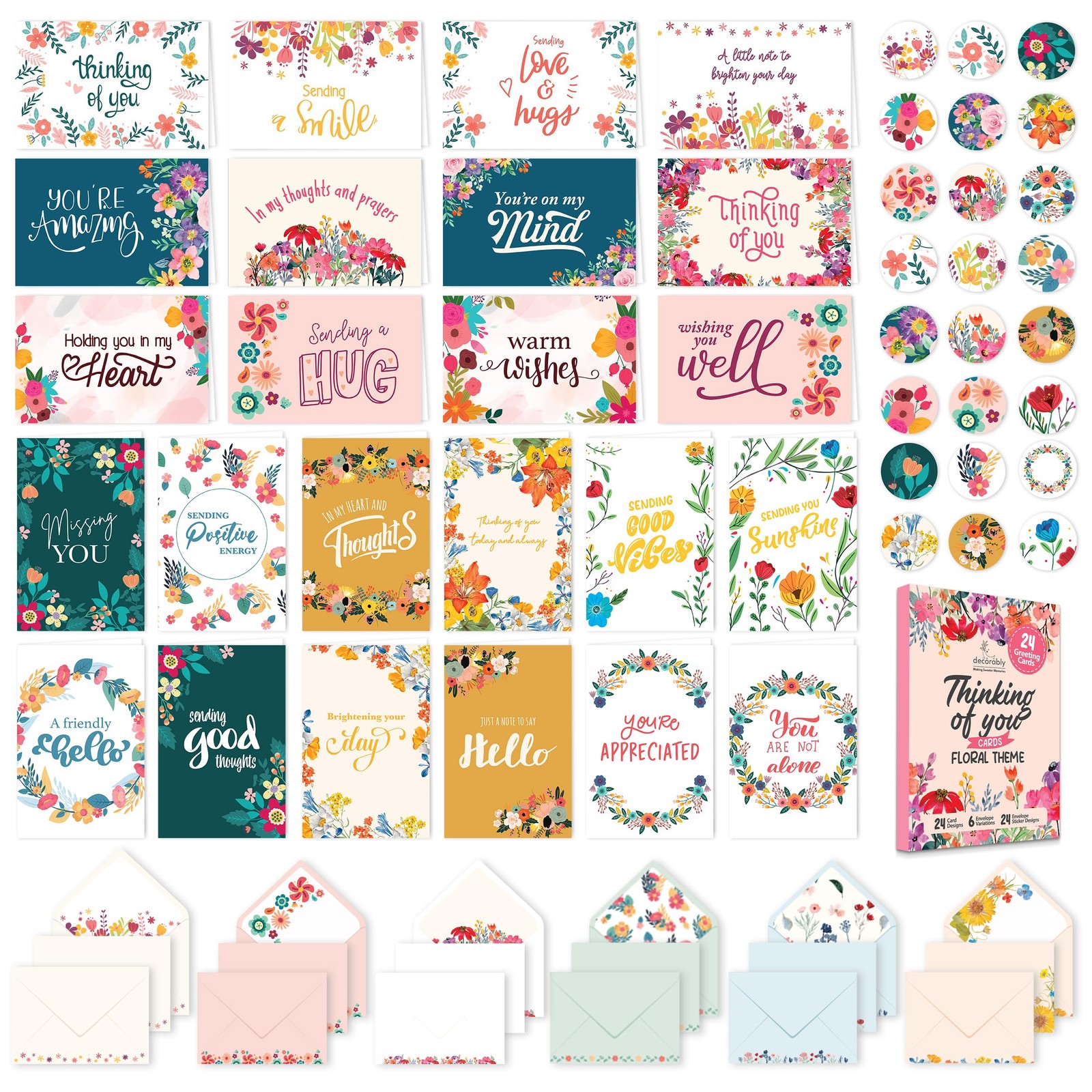 Decorably 24 Pack 6x4in Floral 6×4 inches, Encouragement Cards