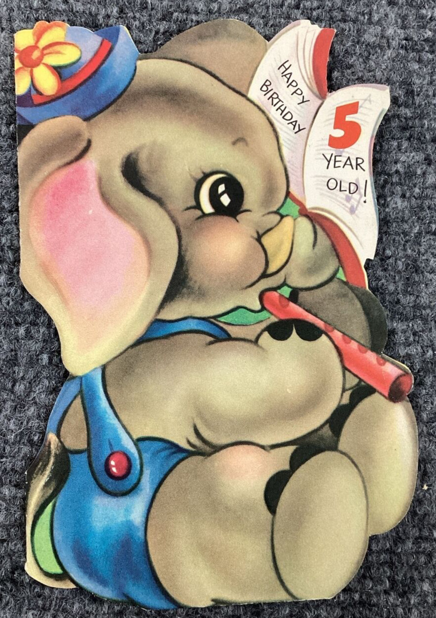 Vintage Greeting Card Elephant Happy Birthday Five Year Old Admiral
