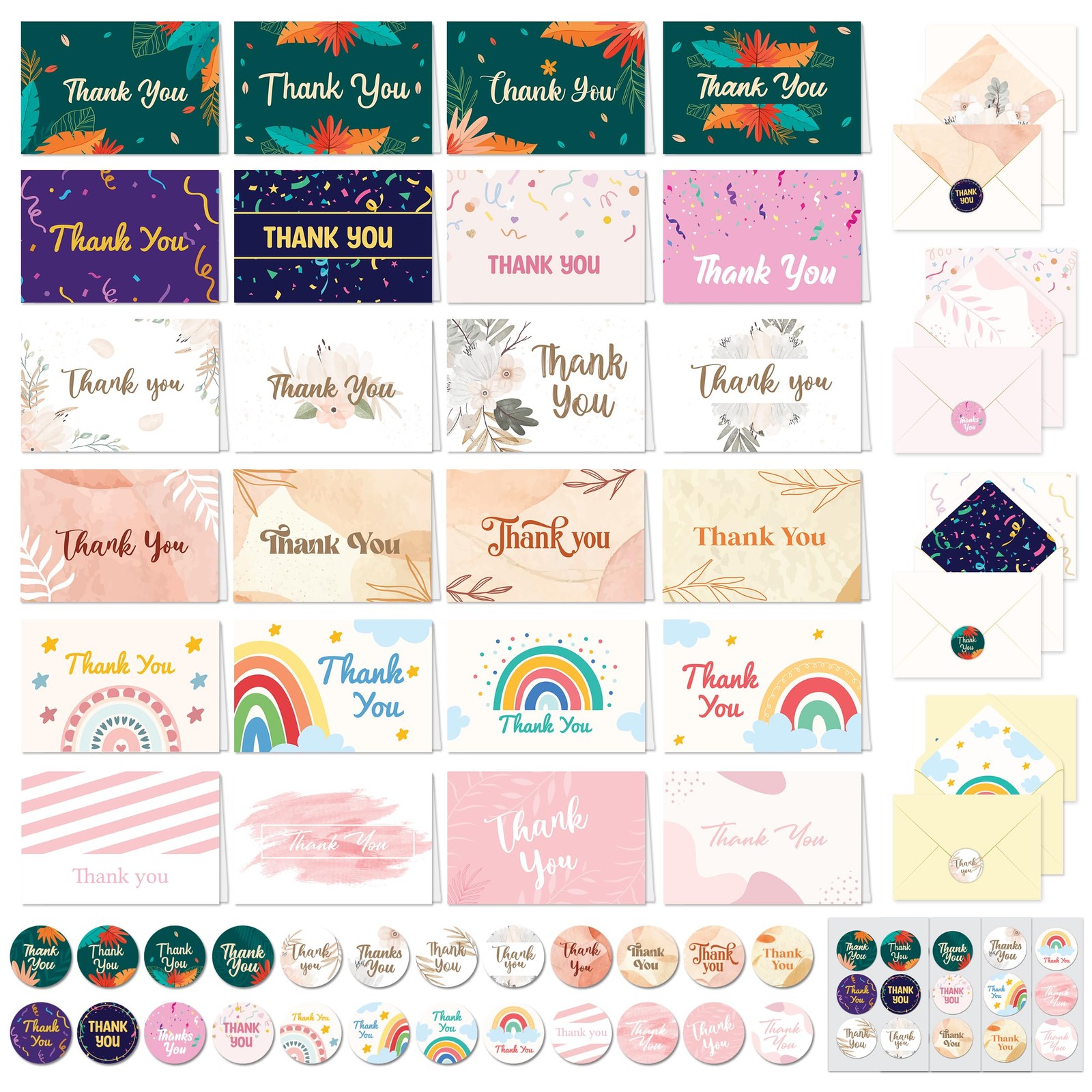Decorably 24 Pack 6x4in Assorted Thank You Cards with 6×4 inches, Plain