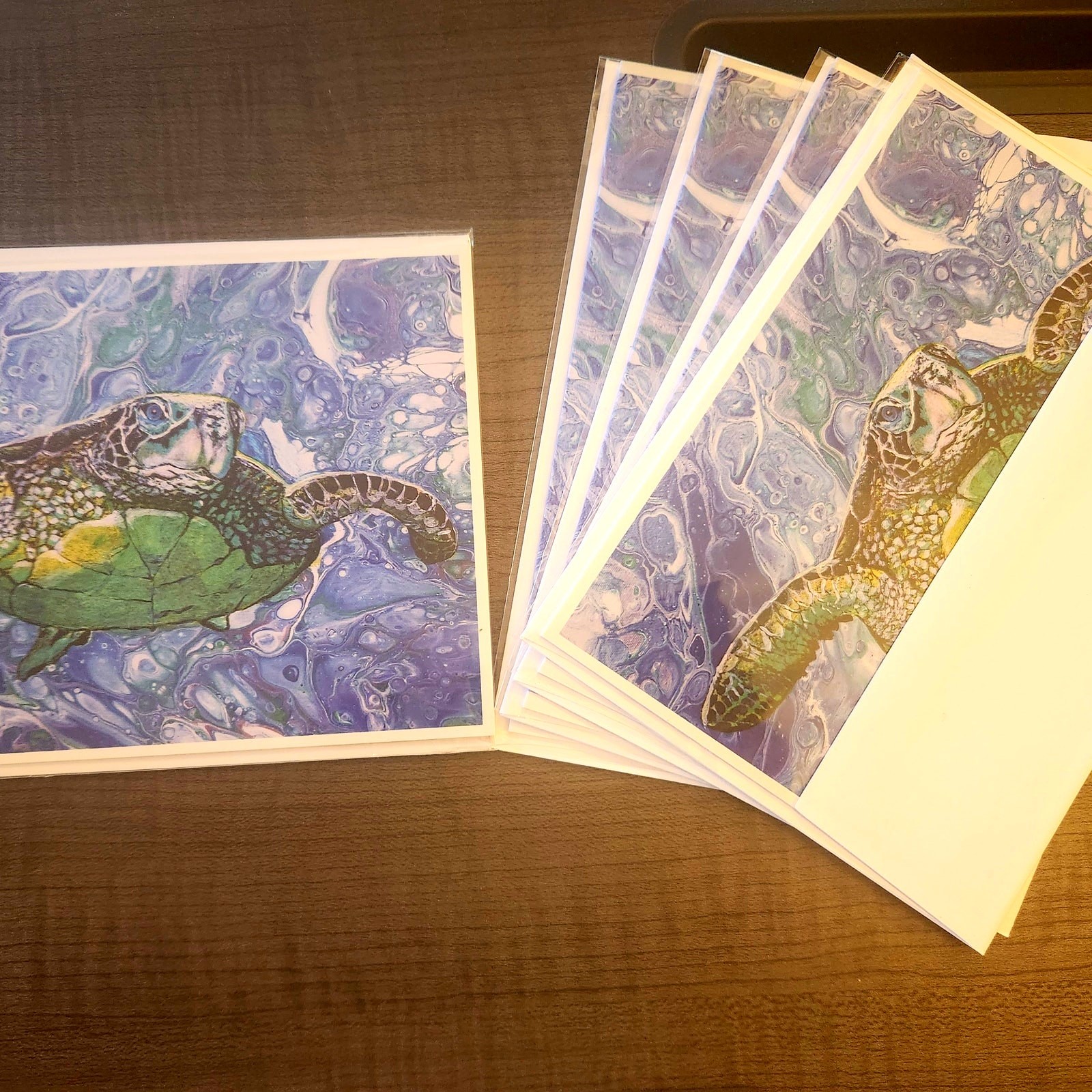 Sea Turtle 5″x7″ Greeting Cards Set of 5 Acid Free Art Print Abstract