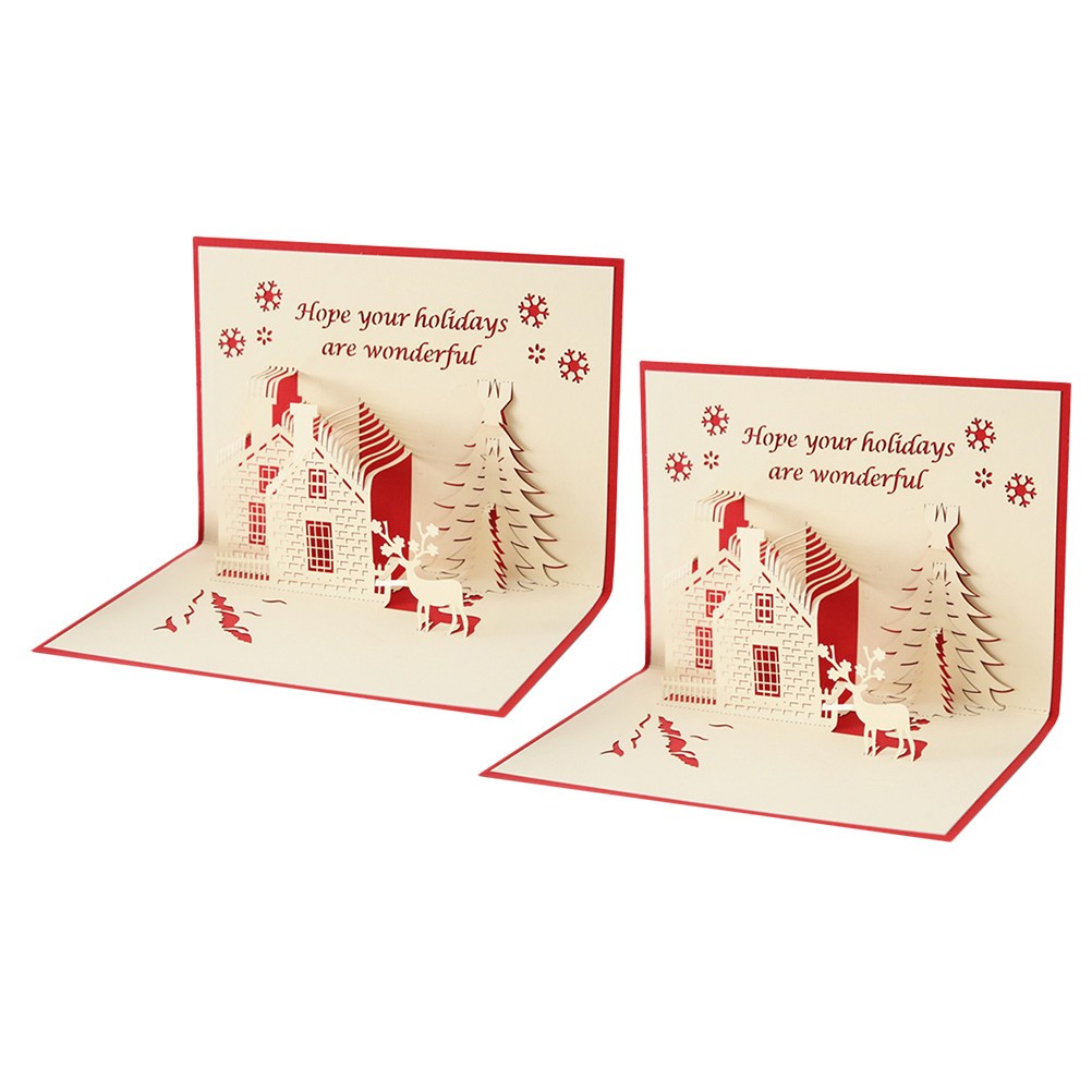 2 Pcs 3D Christmas Cards Hollow Greeting Cards Paper Blessing Gift Cards