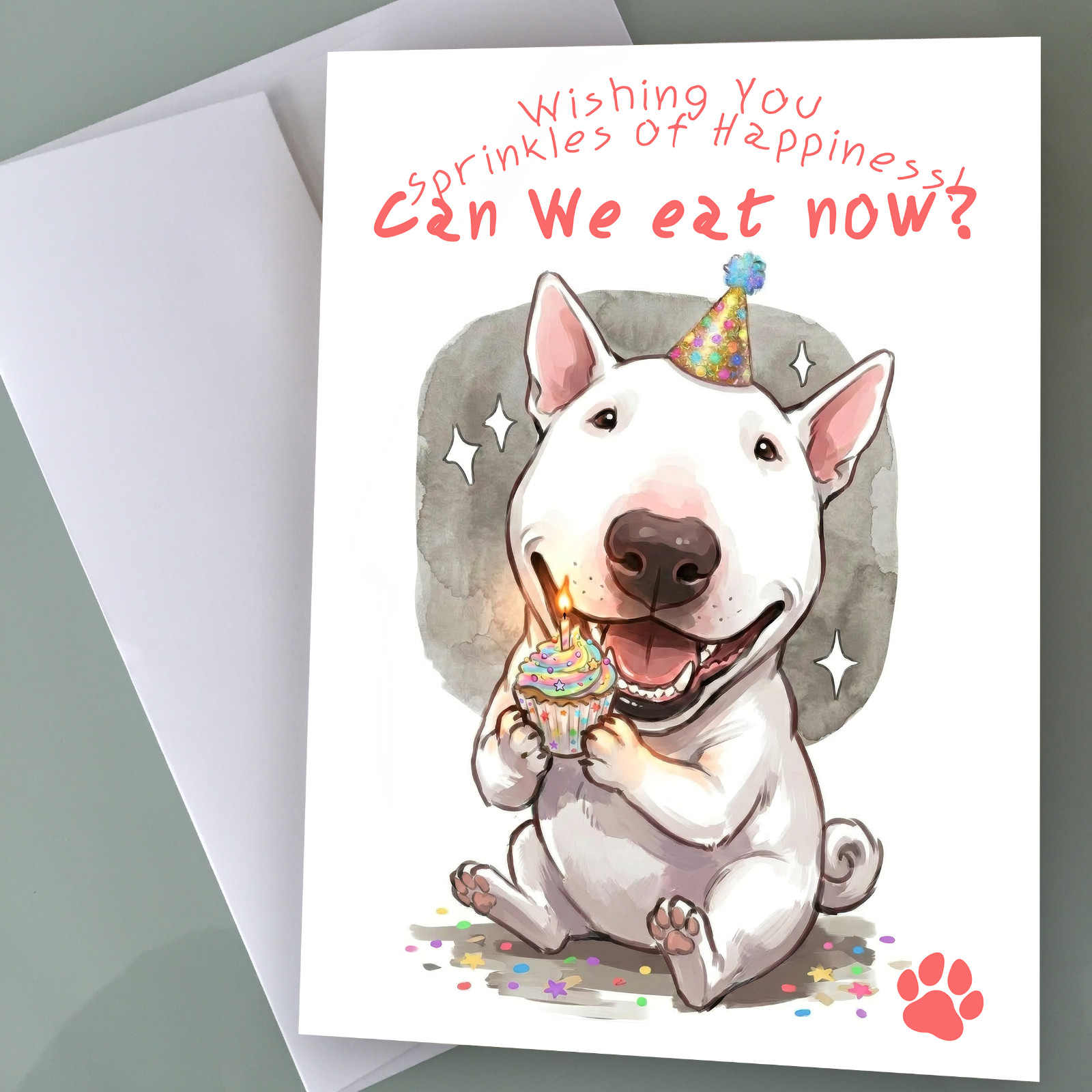 Cute Bull Terrier Birthday Card – Funny Dog Birthday Card Gift For Dog Lovers
