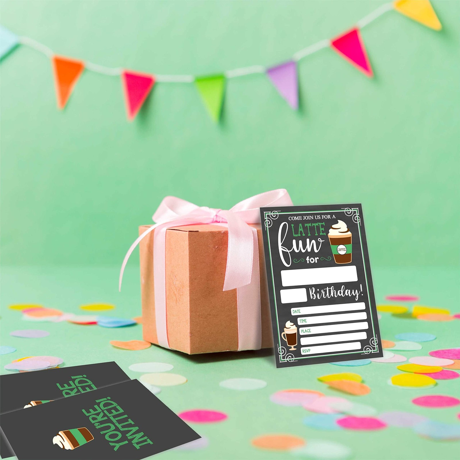 20 Count Latte Fun Birthday Party Invitations Coffee Theme With Envelopes
