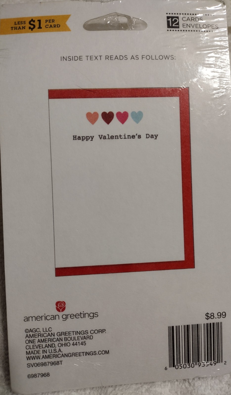 NEW in pkg 12 pack Valentine’s Day Cards & Envelopes All Over Hearts